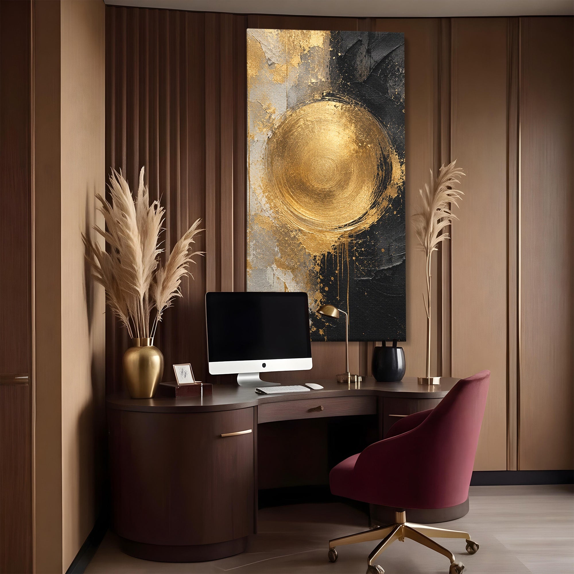 Tablou Canvas Premium LuxCanva® PI1175, Cercul Auriu, Abis, Abstract, Modern, Arta, Birou, Culori Vibrante
