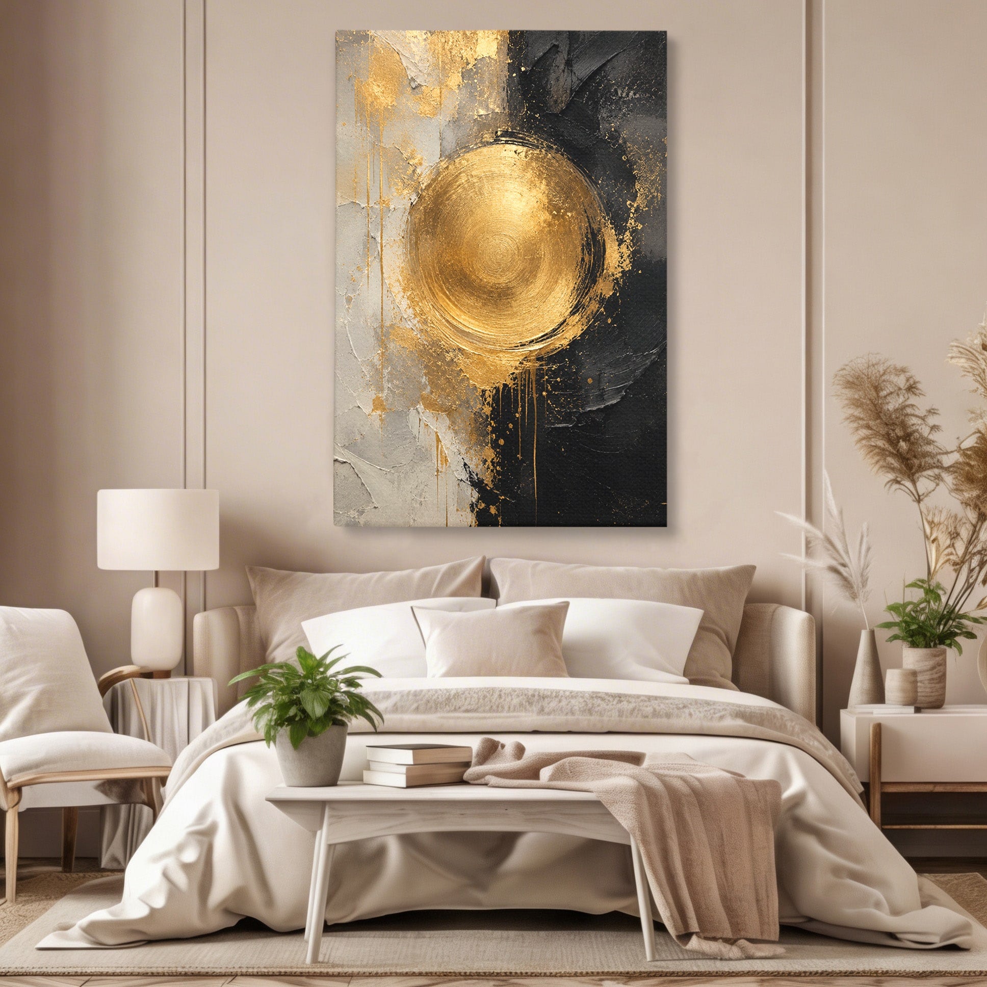 Tablou Canvas Premium LuxCanva® PI1175, Cercul Auriu, Abis, Abstract, Modern, Arta, Birou, Culori Vibrante