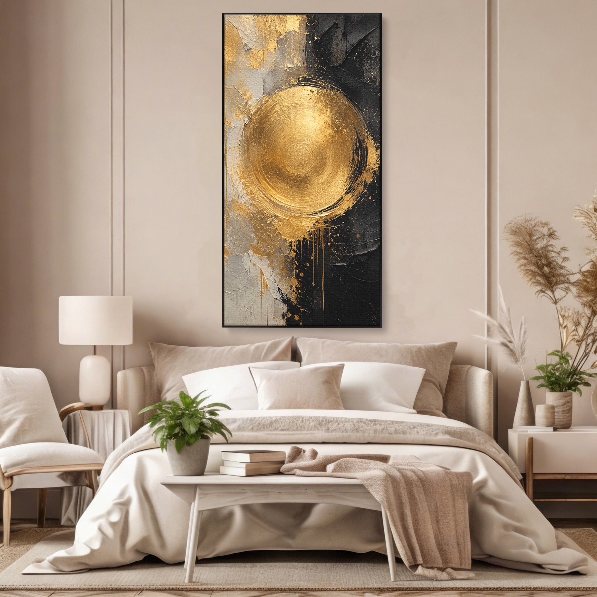 Tablou Canvas Premium LuxCanva® PI1175, Cercul Auriu, Abis, Abstract, Modern, Arta, Birou, Culori Vibrante