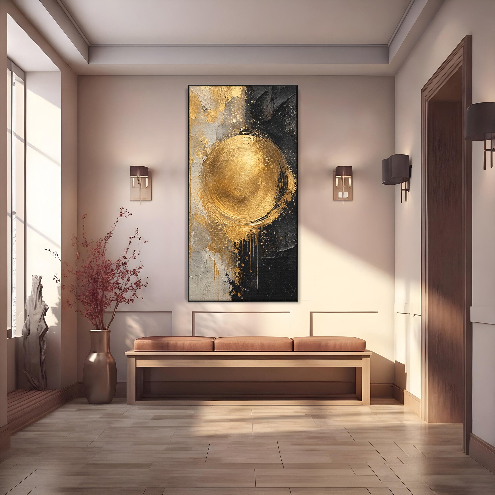 Tablou Canvas Premium LuxCanva® PI1175, Cercul Auriu, Abis, Abstract, Modern, Arta, Birou, Culori Vibrante