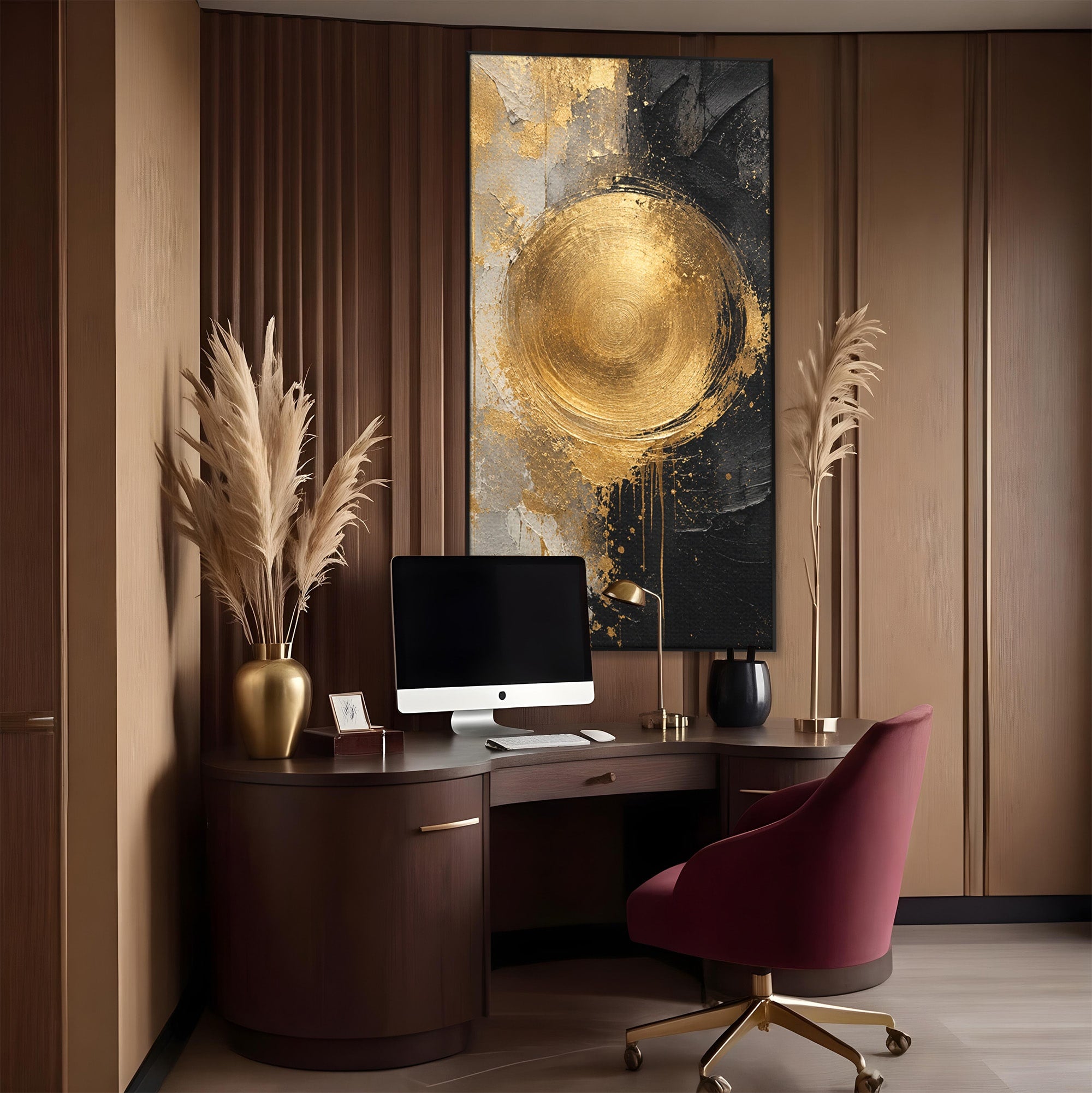 Tablou Canvas Premium LuxCanva® PI1175, Cercul Auriu, Abis, Abstract, Modern, Arta, Birou, Culori Vibrante