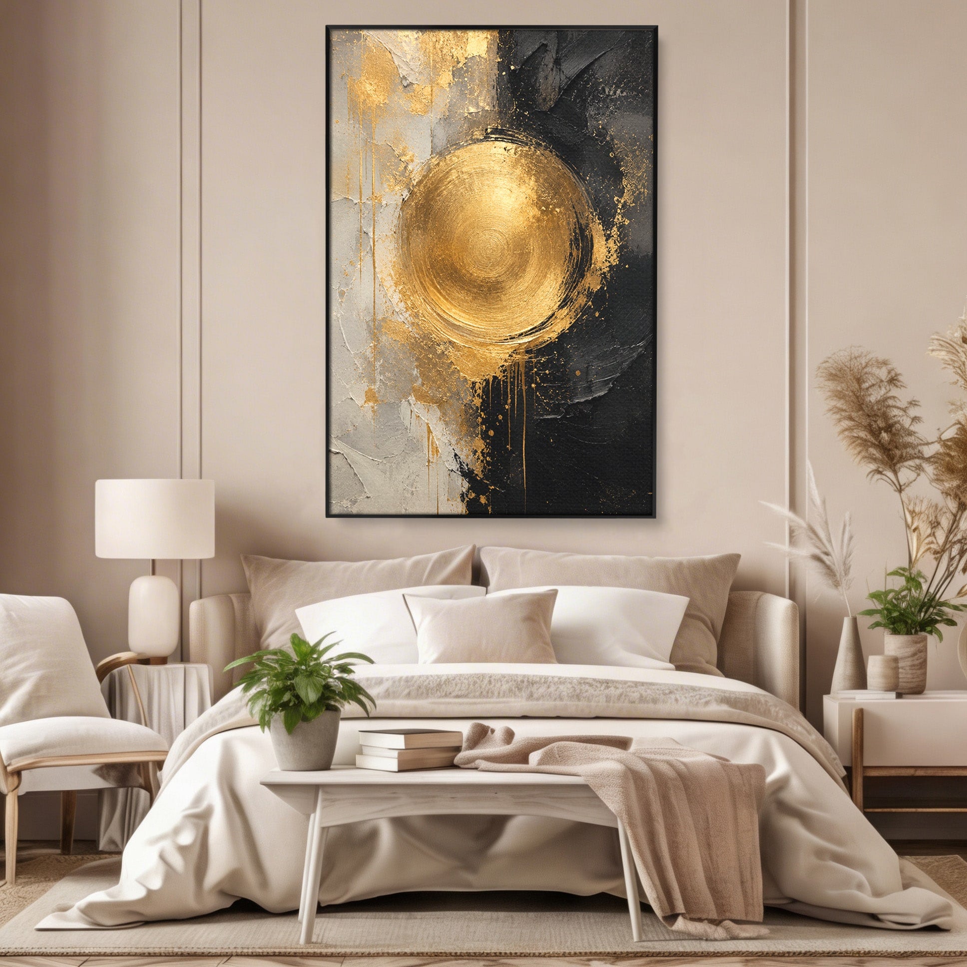 Tablou Canvas Premium LuxCanva® PI1175, Cercul Auriu, Abis, Abstract, Modern, Arta, Birou, Culori Vibrante
