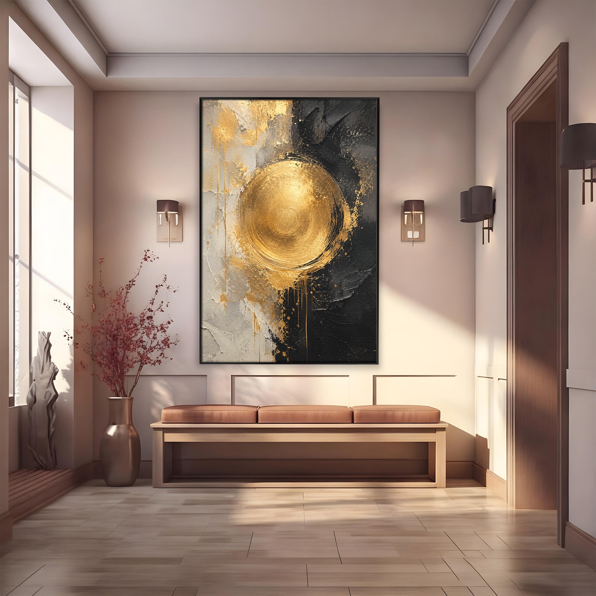Tablou Canvas Premium LuxCanva® PI1175, Cercul Auriu, Abis, Abstract, Modern, Arta, Birou, Culori Vibrante