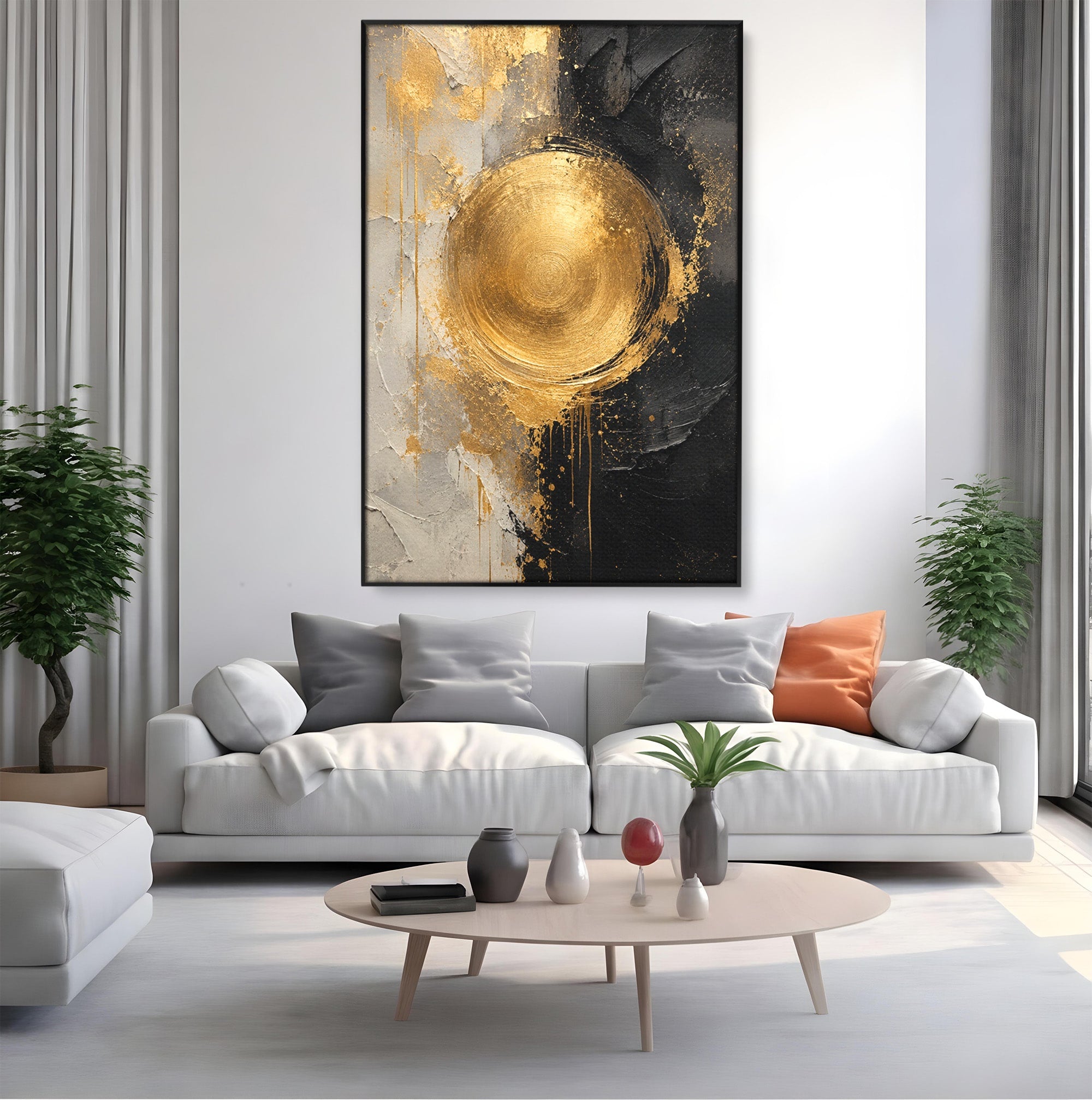 Tablou Canvas Premium LuxCanva® PI1175, Cercul Auriu, Abis, Abstract, Modern, Arta, Birou, Culori Vibrante