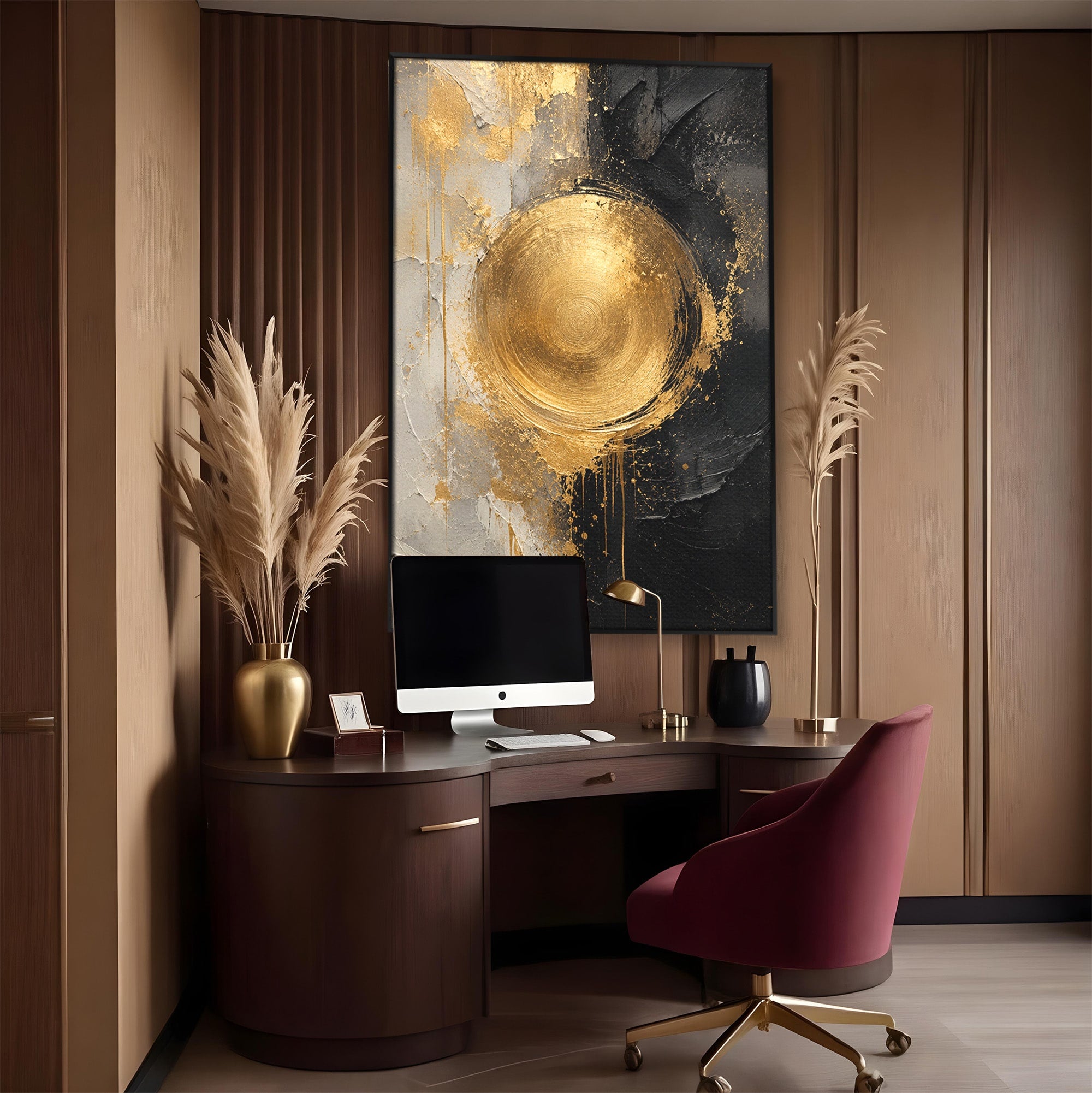 Tablou Canvas Premium LuxCanva® PI1175, Cercul Auriu, Abis, Abstract, Modern, Arta, Birou, Culori Vibrante