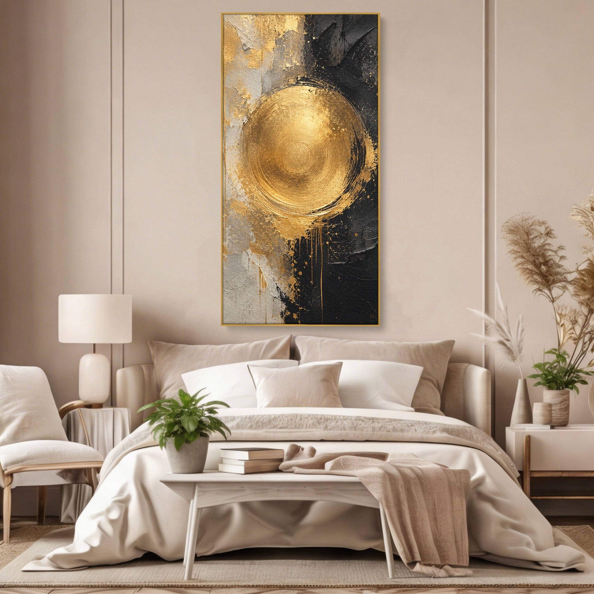 Tablou Canvas Premium LuxCanva® PI1175, Cercul Auriu, Abis, Abstract, Modern, Arta, Birou, Culori Vibrante