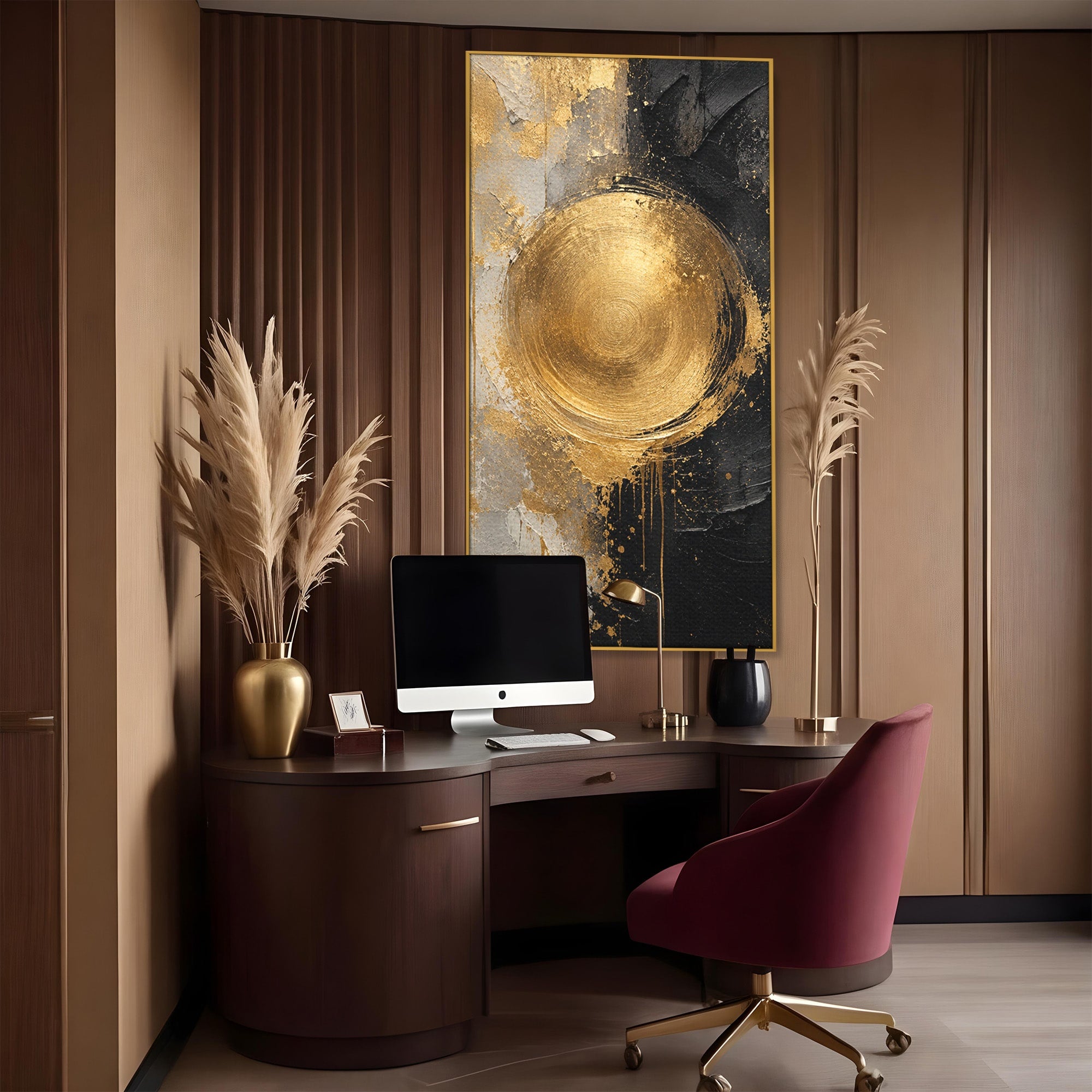 Tablou Canvas Premium LuxCanva® PI1175, Cercul Auriu, Abis, Abstract, Modern, Arta, Birou, Culori Vibrante