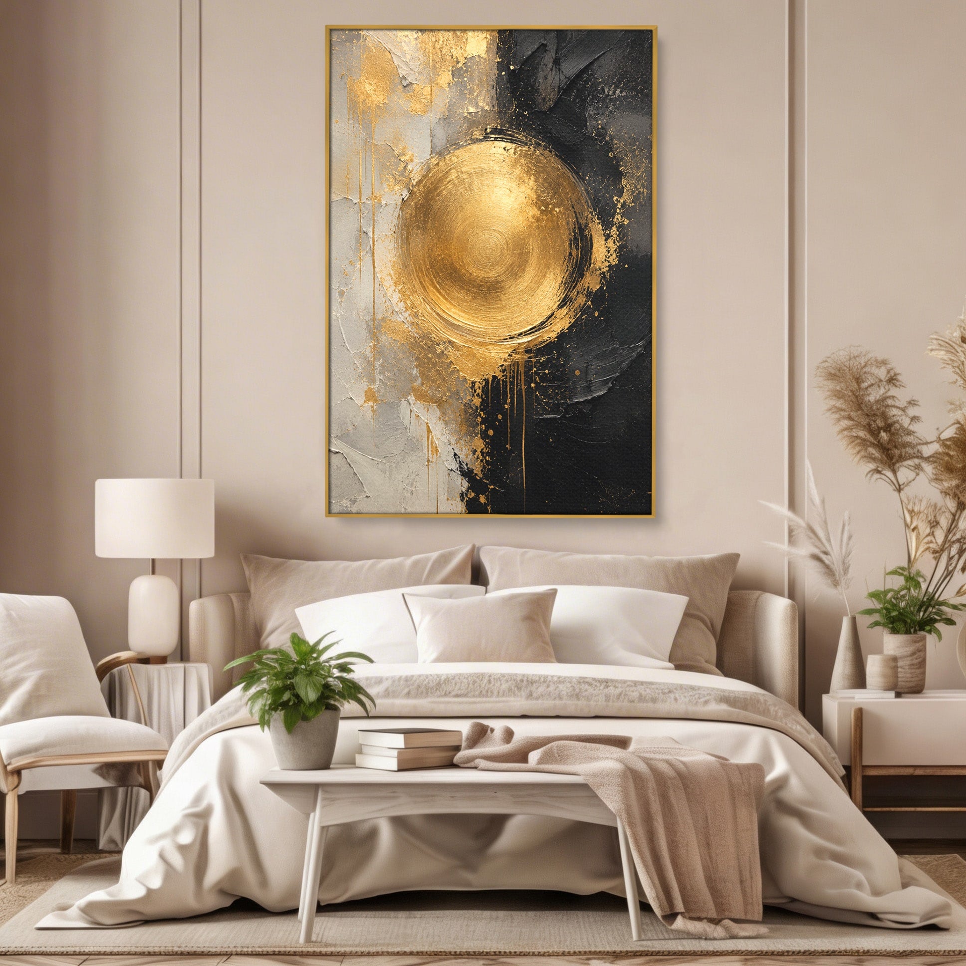 Tablou Canvas Premium LuxCanva® PI1175, Cercul Auriu, Abis, Abstract, Modern, Arta, Birou, Culori Vibrante