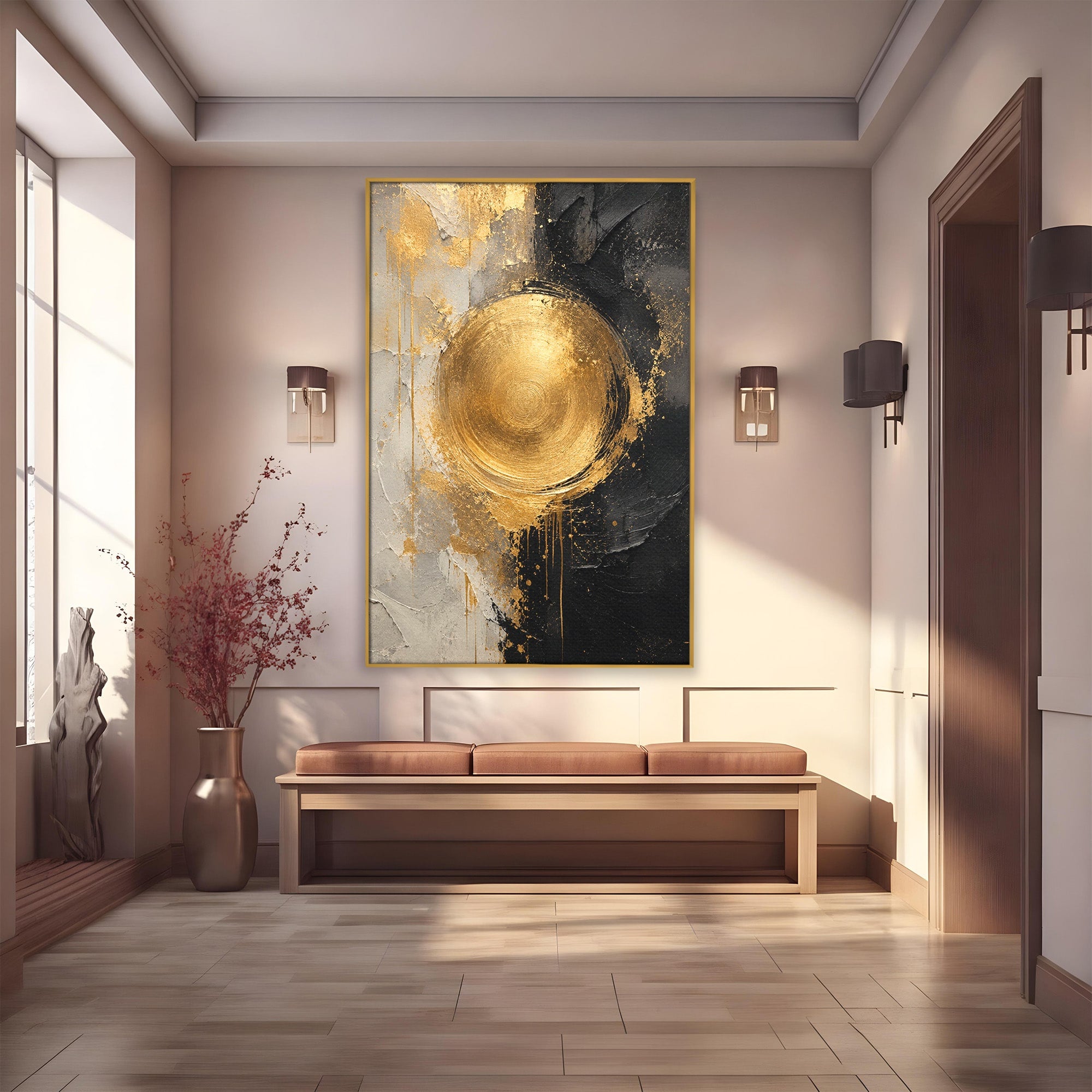 Tablou Canvas Premium LuxCanva® PI1175, Cercul Auriu, Abis, Abstract, Modern, Arta, Birou, Culori Vibrante