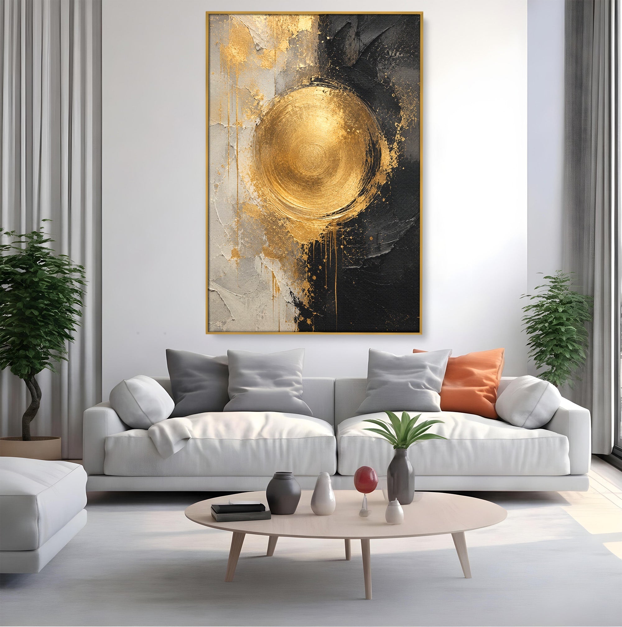Tablou Canvas Premium LuxCanva® PI1175, Cercul Auriu, Abis, Abstract, Modern, Arta, Birou, Culori Vibrante