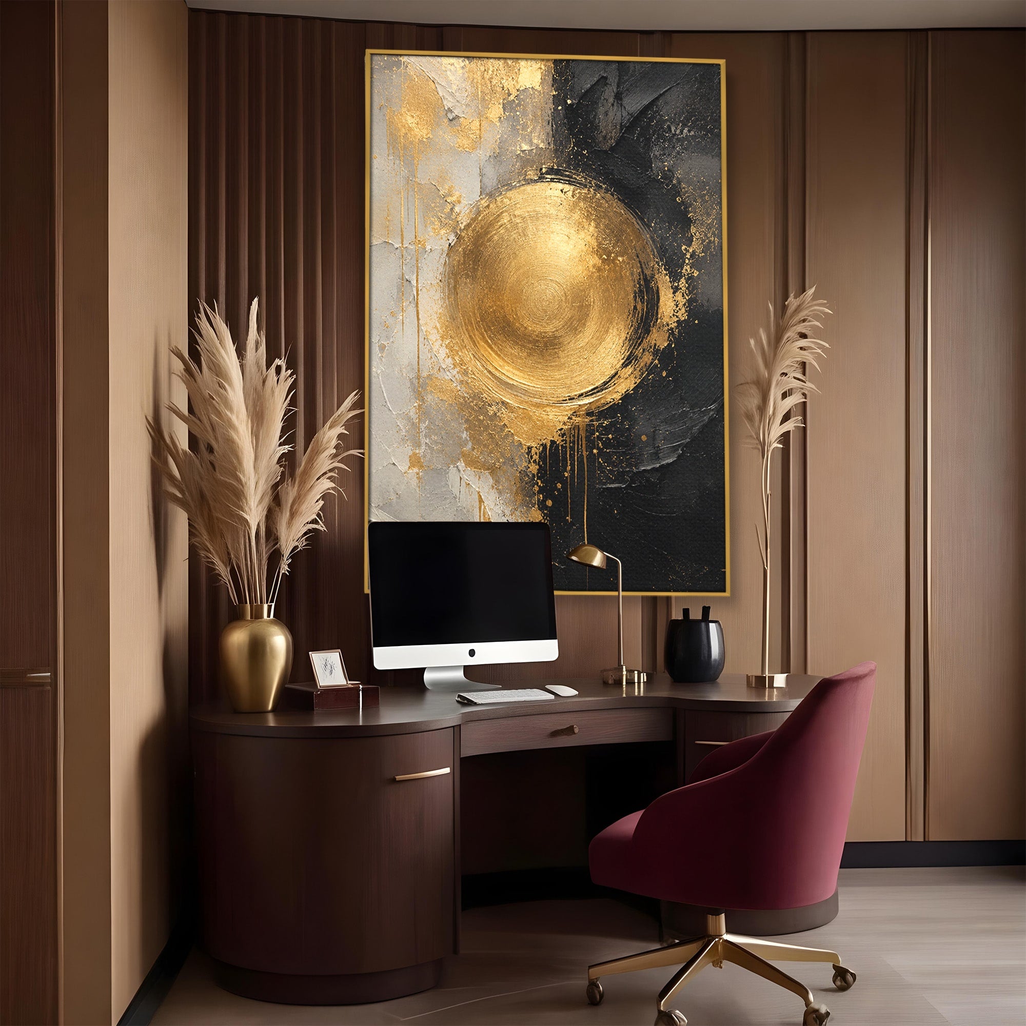 Tablou Canvas Premium LuxCanva® PI1175, Cercul Auriu, Abis, Abstract, Modern, Arta, Birou, Culori Vibrante