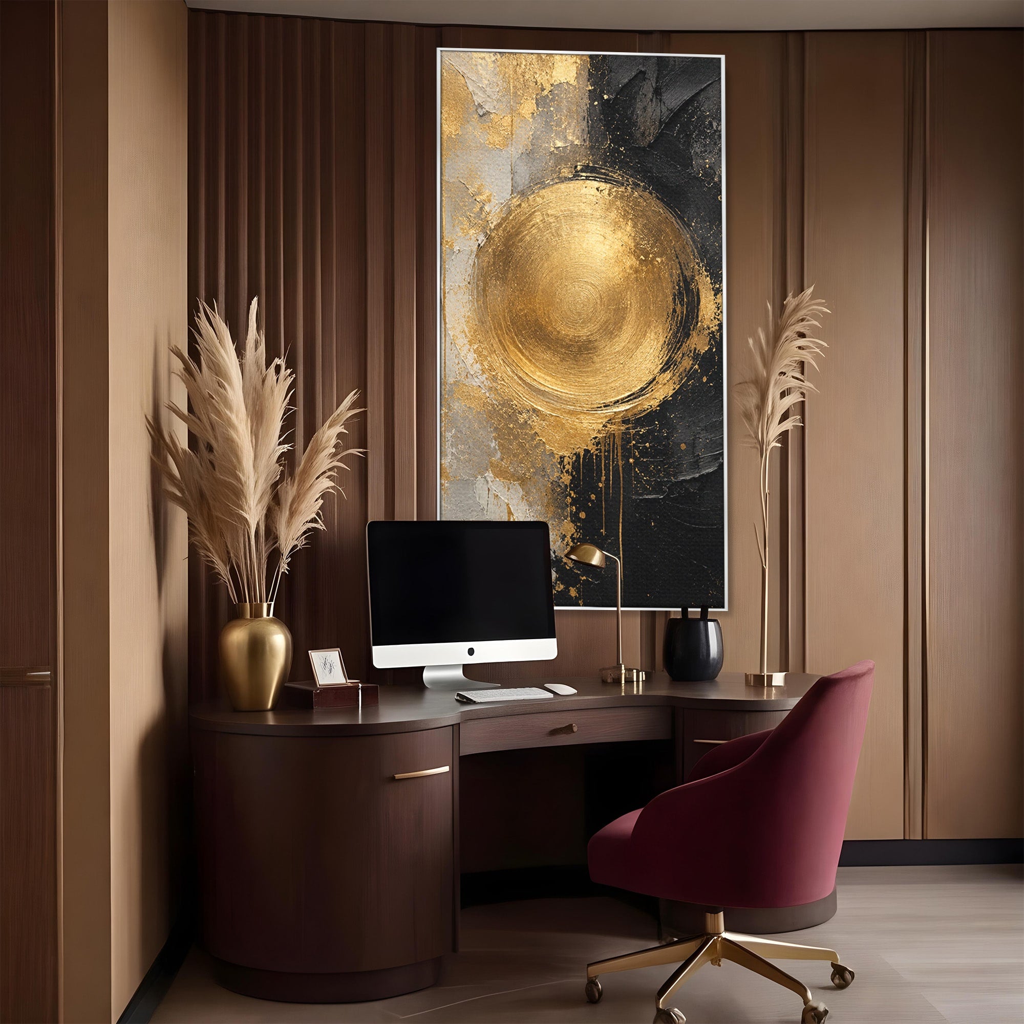 Tablou Canvas Premium LuxCanva® PI1175, Cercul Auriu, Abis, Abstract, Modern, Arta, Birou, Culori Vibrante