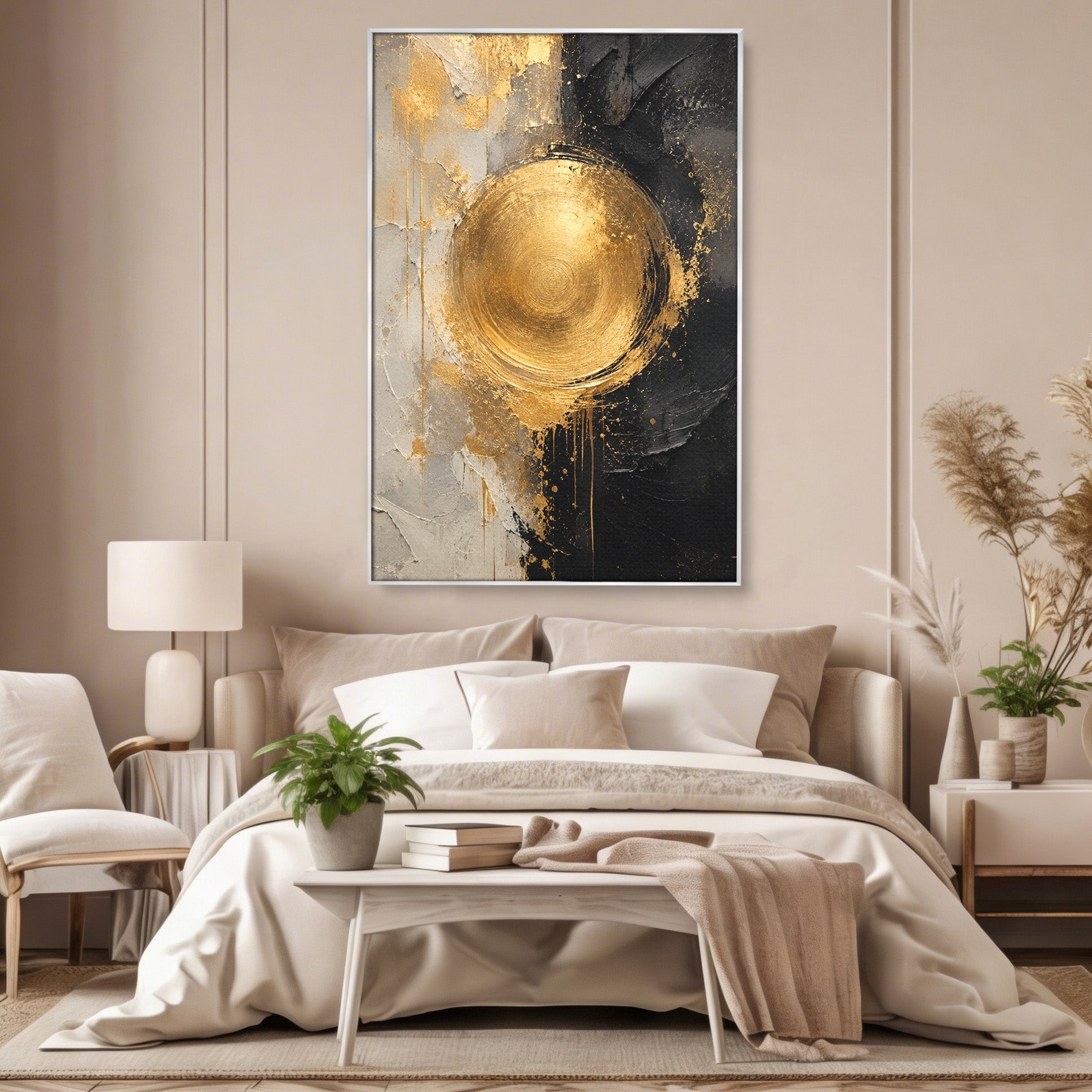 Tablou Canvas Premium LuxCanva® PI1175, Cercul Auriu, Abis, Abstract, Modern, Arta, Birou, Culori Vibrante