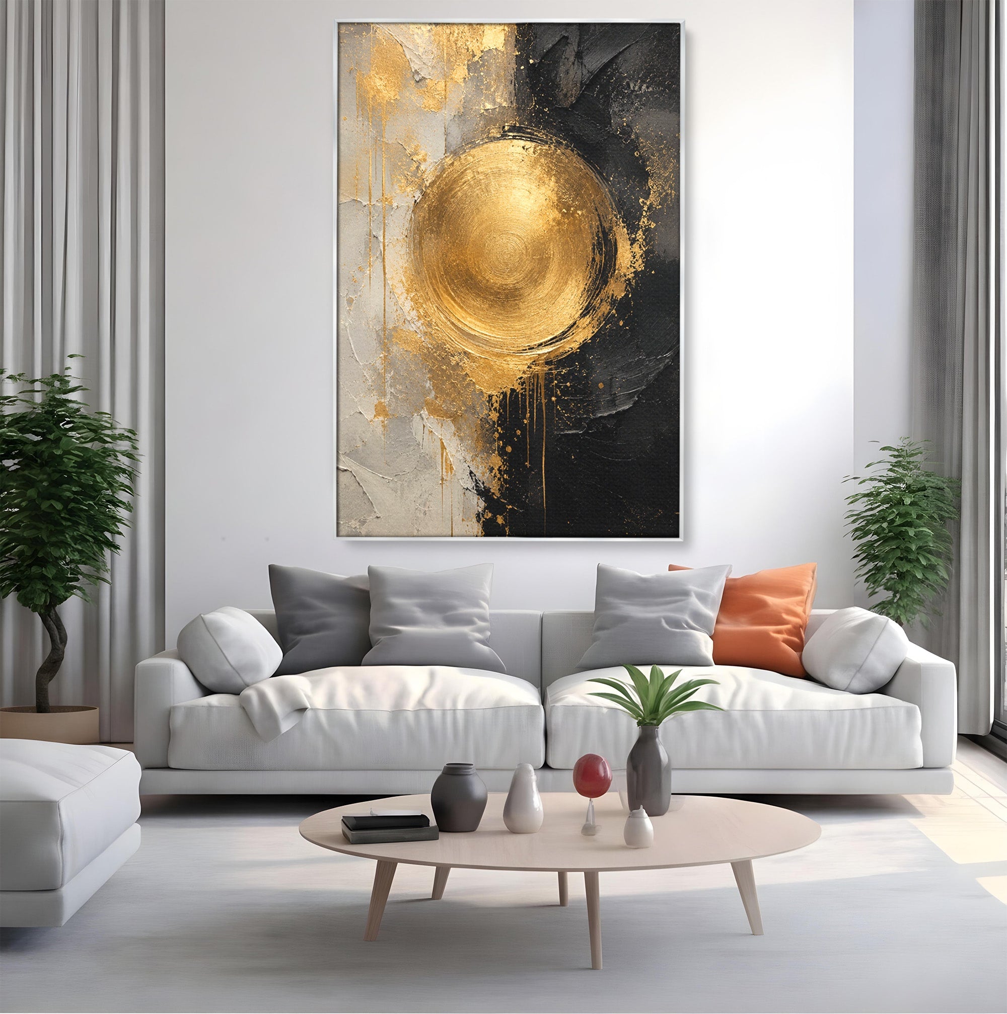 Tablou Canvas Premium LuxCanva® PI1175, Cercul Auriu, Abis, Abstract, Modern, Arta, Birou, Culori Vibrante