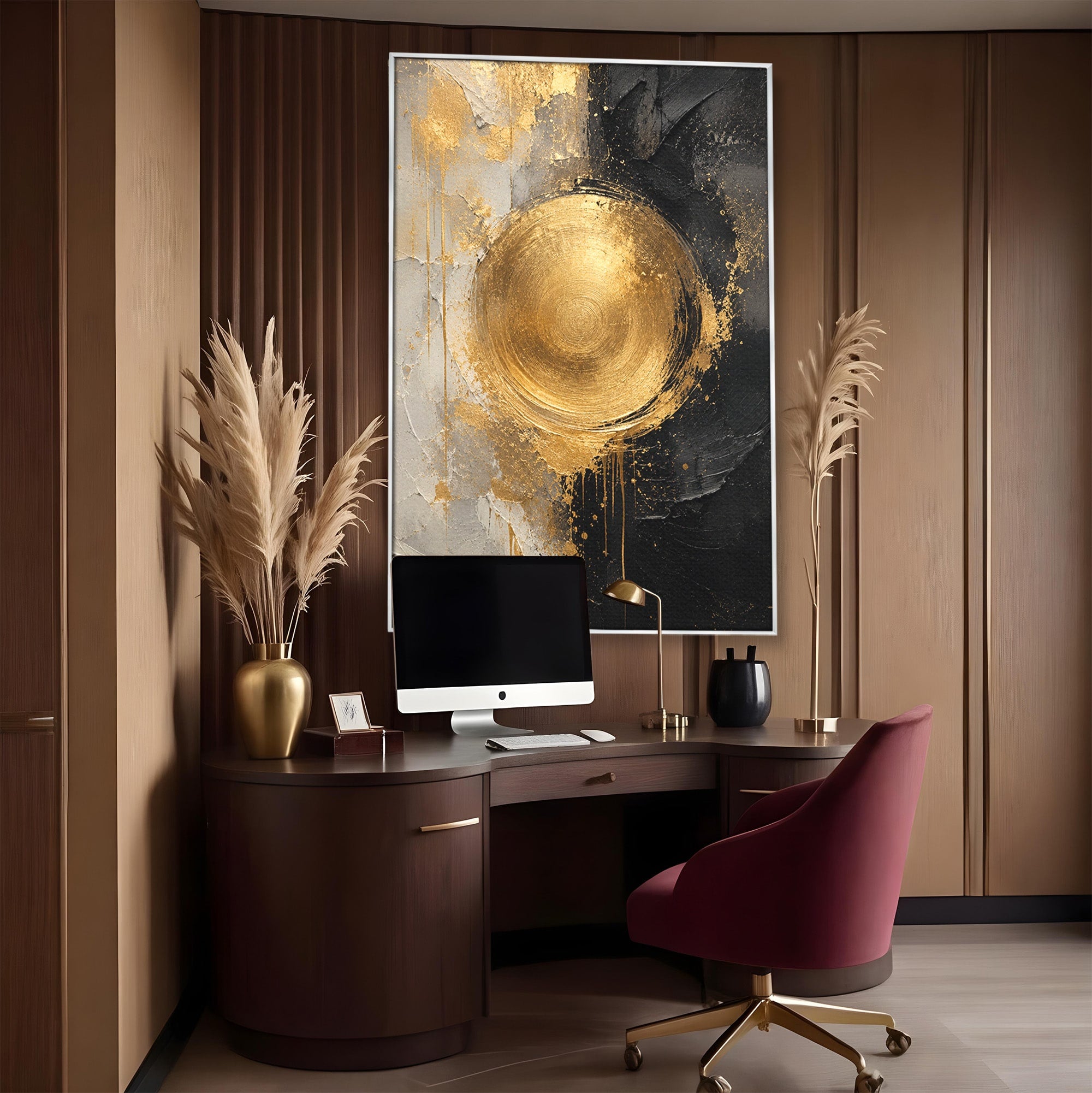Tablou Canvas Premium LuxCanva® PI1175, Cercul Auriu, Abis, Abstract, Modern, Arta, Birou, Culori Vibrante