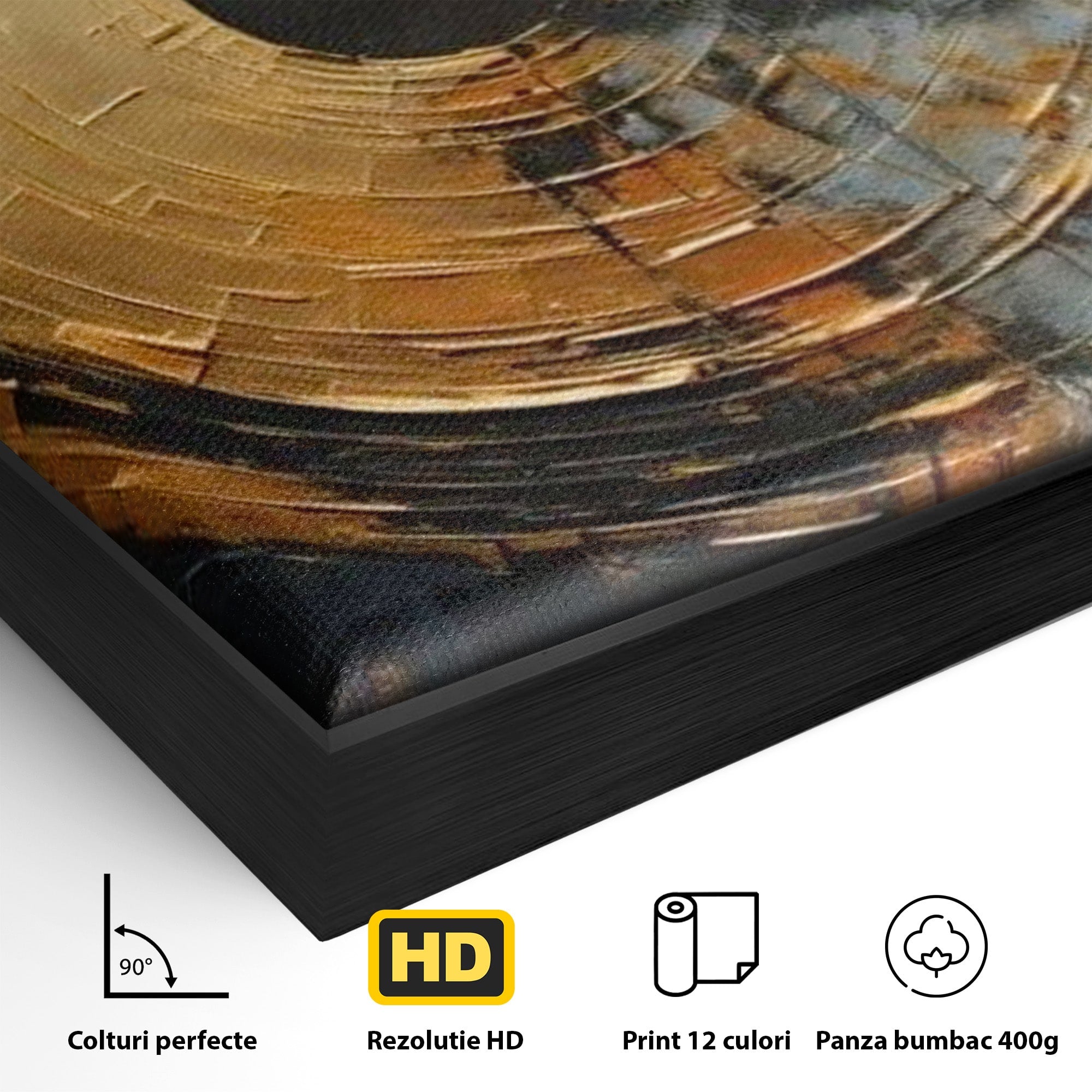 Tablou Canvas Premium LuxCanva® PI1176, Orbita de Aur, Abstract, Cerc, Abis, Modern, Living, Birou, Culori Vibrante
