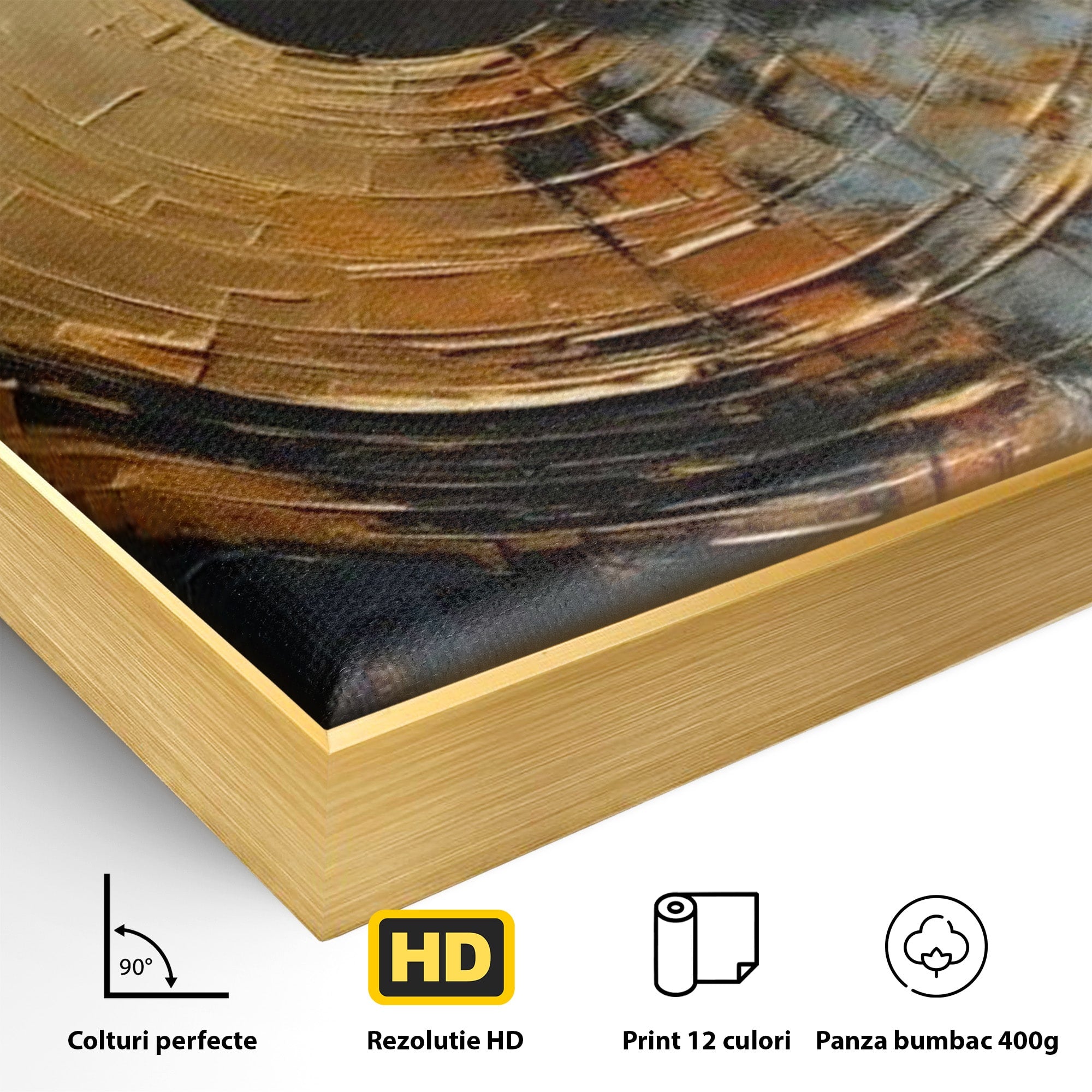 Tablou Canvas Premium LuxCanva® PI1176, Orbita de Aur, Abstract, Cerc, Abis, Modern, Living, Birou, Culori Vibrante
