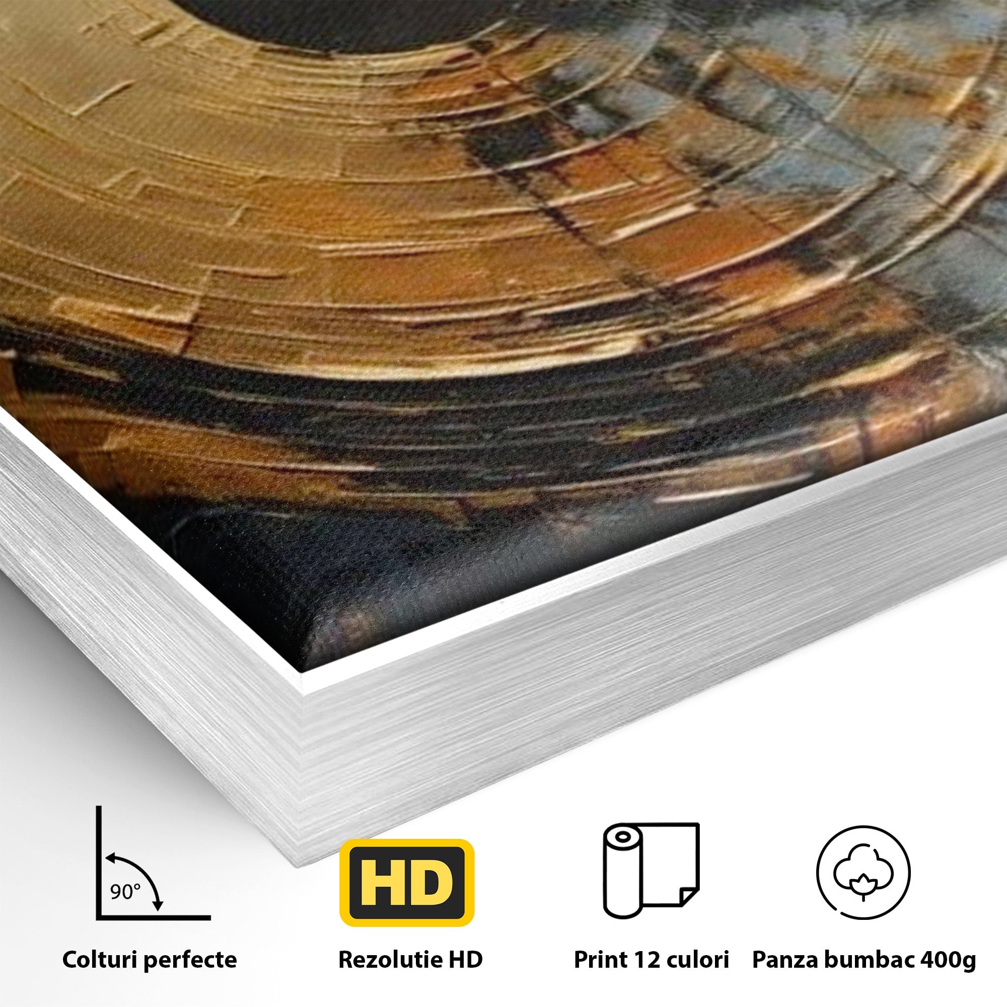 Tablou Canvas Premium LuxCanva® PI1176, Orbita de Aur, Abstract, Cerc, Abis, Modern, Living, Birou, Culori Vibrante