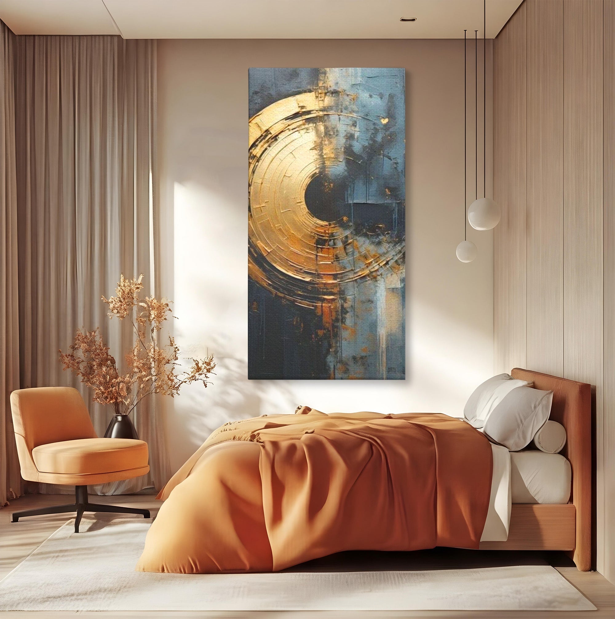Tablou Canvas Premium LuxCanva® PI1176, Orbita de Aur, Abstract, Cerc, Abis, Modern, Living, Birou, Culori Vibrante