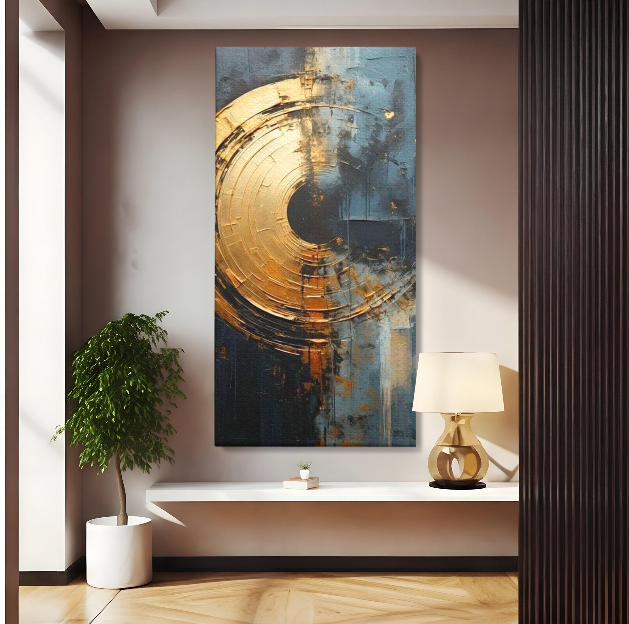 Tablou Canvas Premium LuxCanva® PI1176, Orbita de Aur, Abstract, Cerc, Abis, Modern, Living, Birou, Culori Vibrante