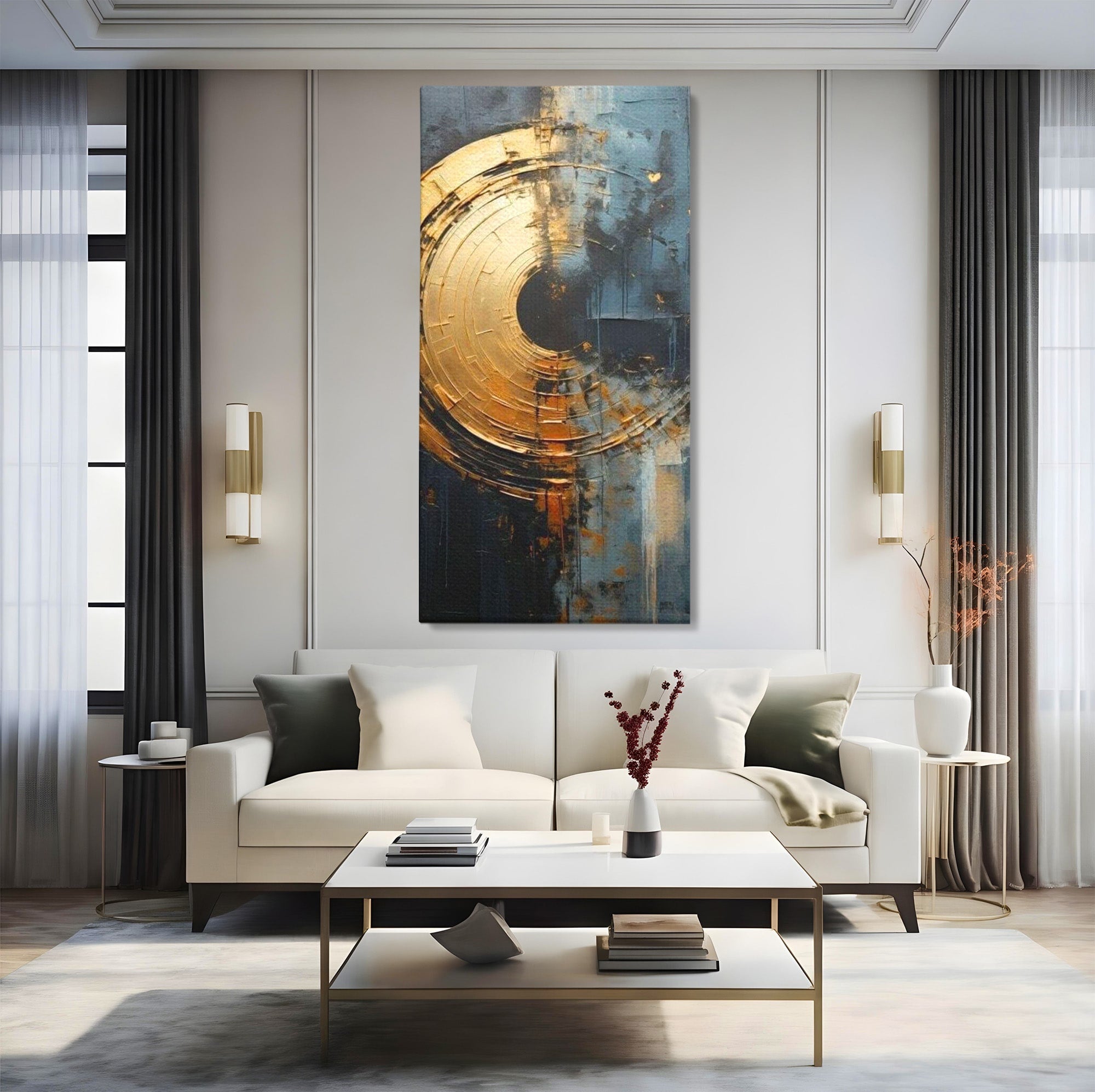 Tablou Canvas Premium LuxCanva® PI1176, Orbita de Aur, Abstract, Cerc, Abis, Modern, Living, Birou, Culori Vibrante