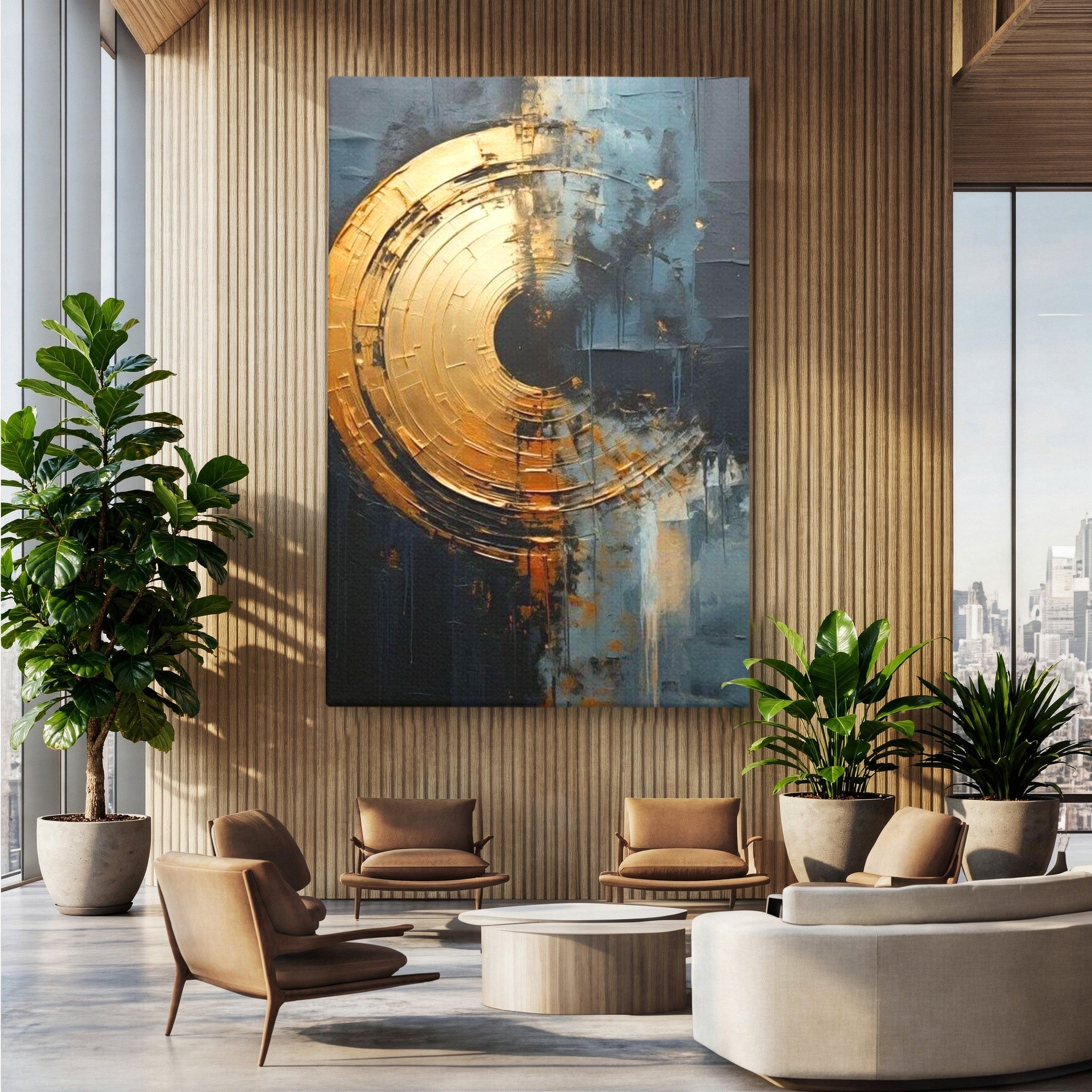 Tablou Canvas Premium LuxCanva® PI1176, Orbita de Aur, Abstract, Cerc, Abis, Modern, Living, Birou, Culori Vibrante