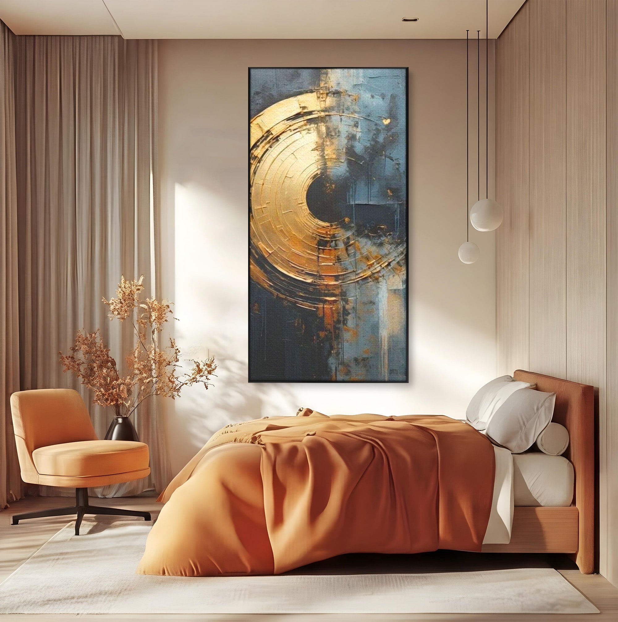 Tablou Canvas Premium LuxCanva® PI1176, Orbita de Aur, Abstract, Cerc, Abis, Modern, Living, Birou, Culori Vibrante