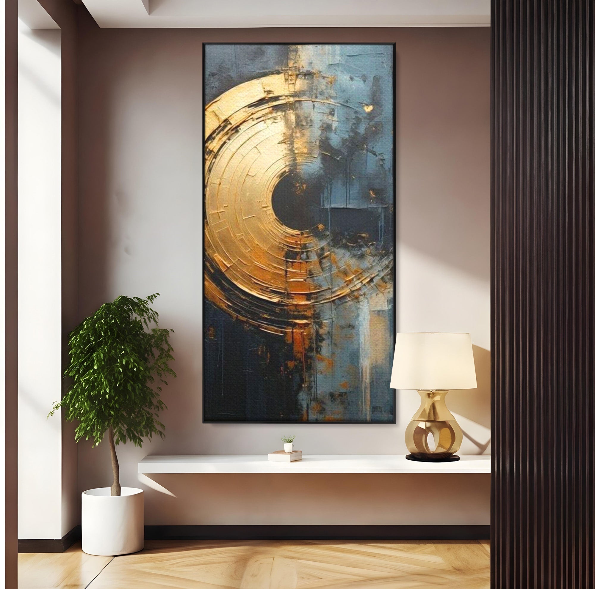 Tablou Canvas Premium LuxCanva® PI1176, Orbita de Aur, Abstract, Cerc, Abis, Modern, Living, Birou, Culori Vibrante