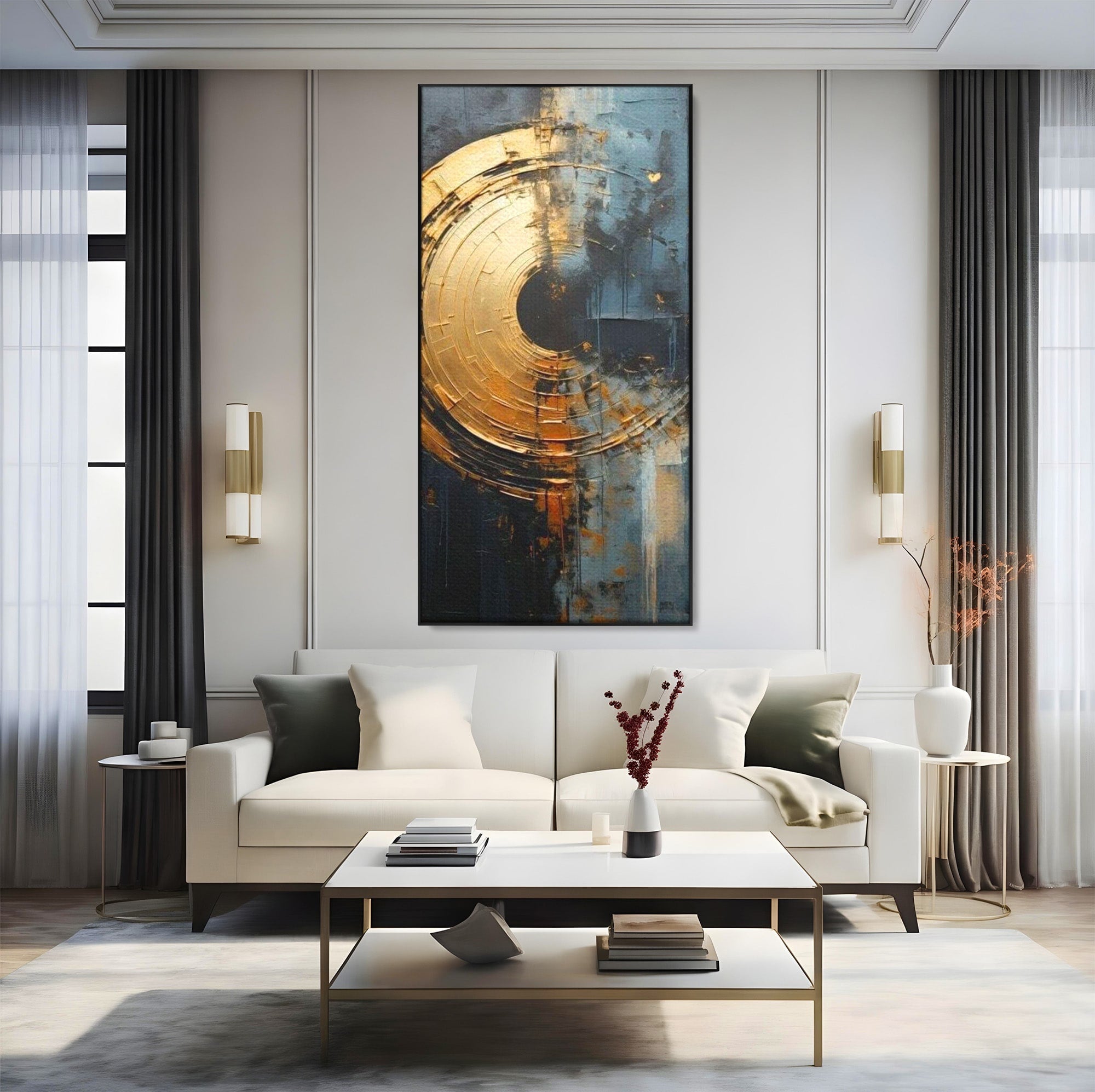 Tablou Canvas Premium LuxCanva® PI1176, Orbita de Aur, Abstract, Cerc, Abis, Modern, Living, Birou, Culori Vibrante