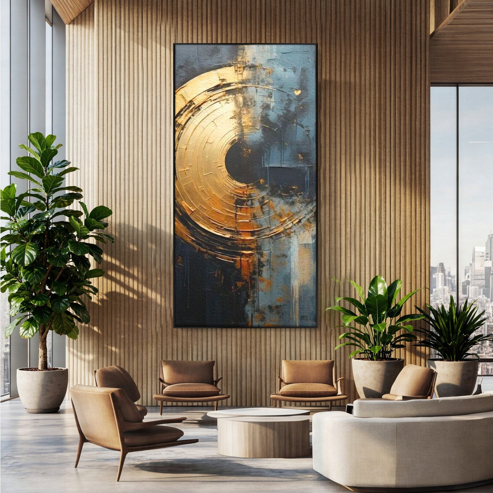 Tablou Canvas Premium LuxCanva® PI1176, Orbita de Aur, Abstract, Cerc, Abis, Modern, Living, Birou, Culori Vibrante