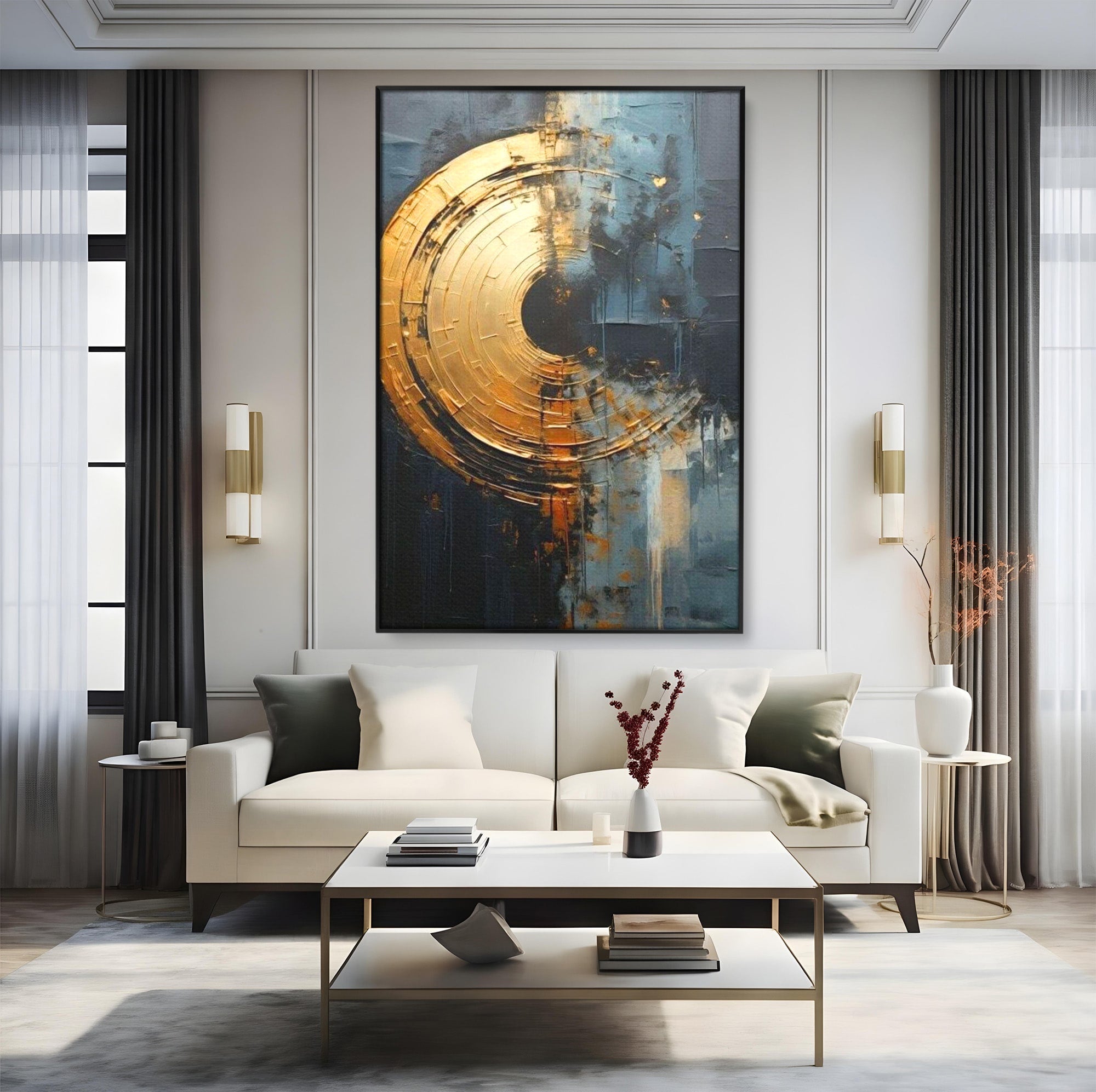 Tablou Canvas Premium LuxCanva® PI1176, Orbita de Aur, Abstract, Cerc, Abis, Modern, Living, Birou, Culori Vibrante