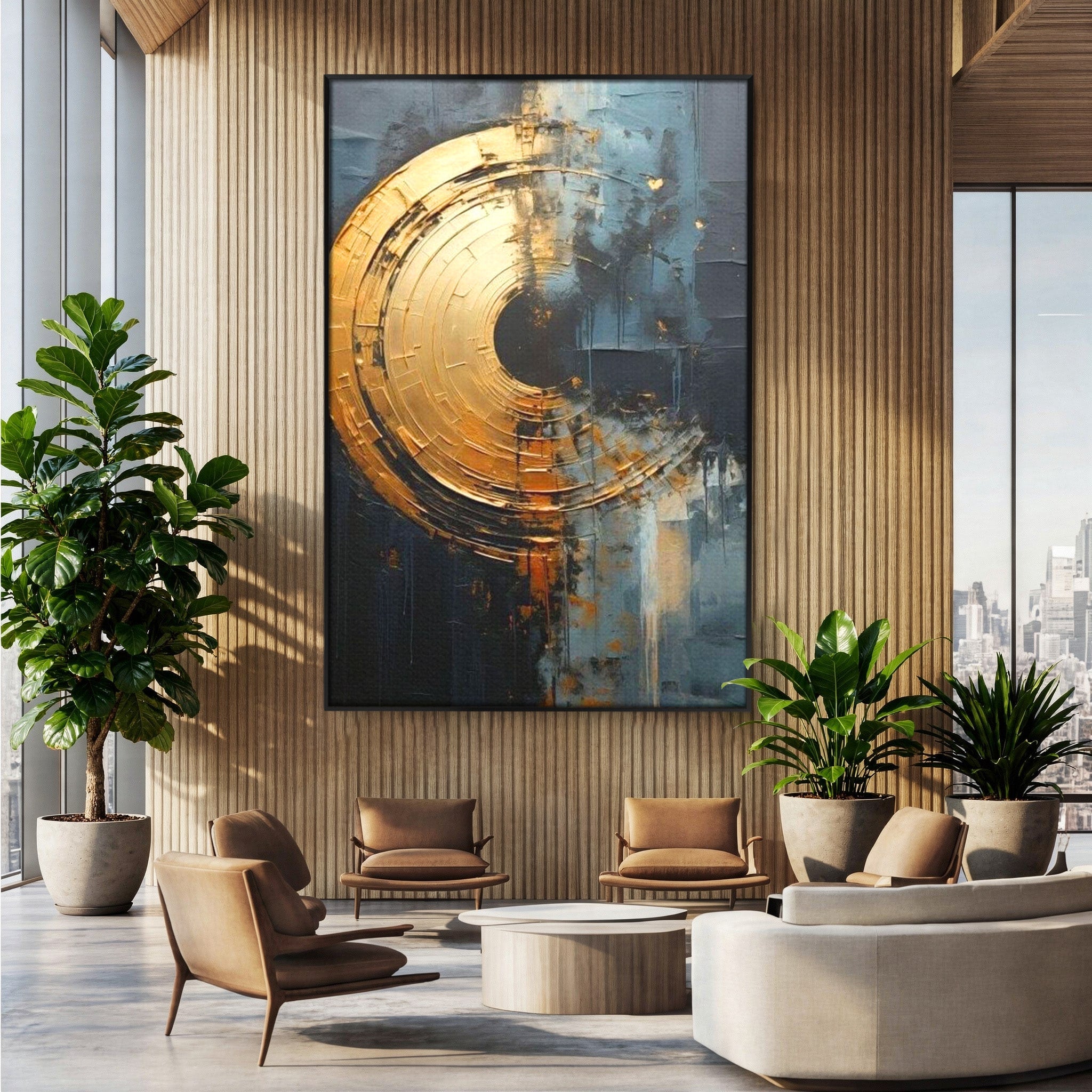 Tablou Canvas Premium LuxCanva® PI1176, Orbita de Aur, Abstract, Cerc, Abis, Modern, Living, Birou, Culori Vibrante
