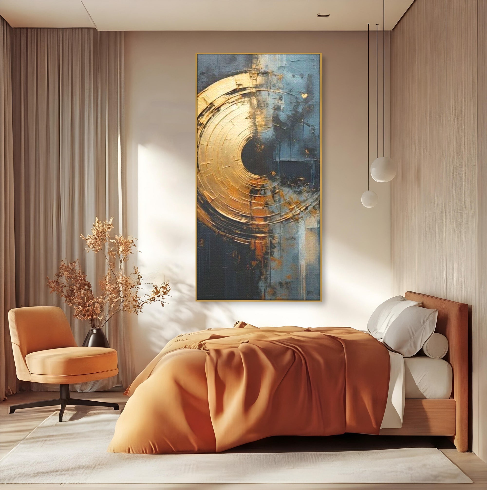 Tablou Canvas Premium LuxCanva® PI1176, Orbita de Aur, Abstract, Cerc, Abis, Modern, Living, Birou, Culori Vibrante