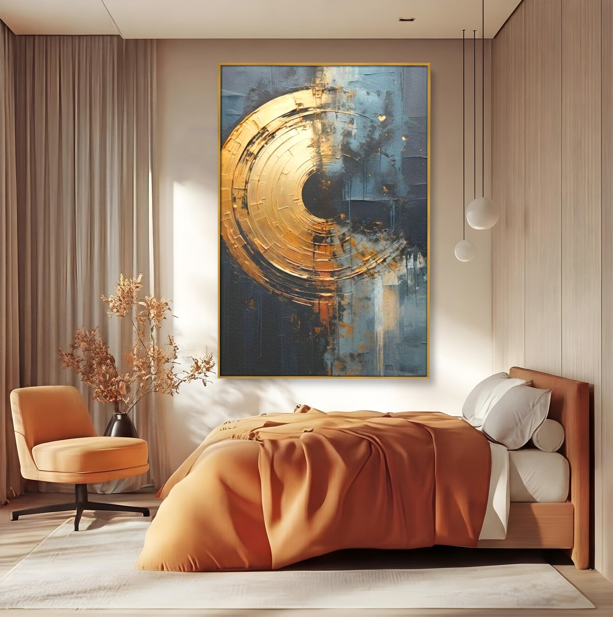 Tablou Canvas Premium LuxCanva® PI1176, Orbita de Aur, Abstract, Cerc, Abis, Modern, Living, Birou, Culori Vibrante