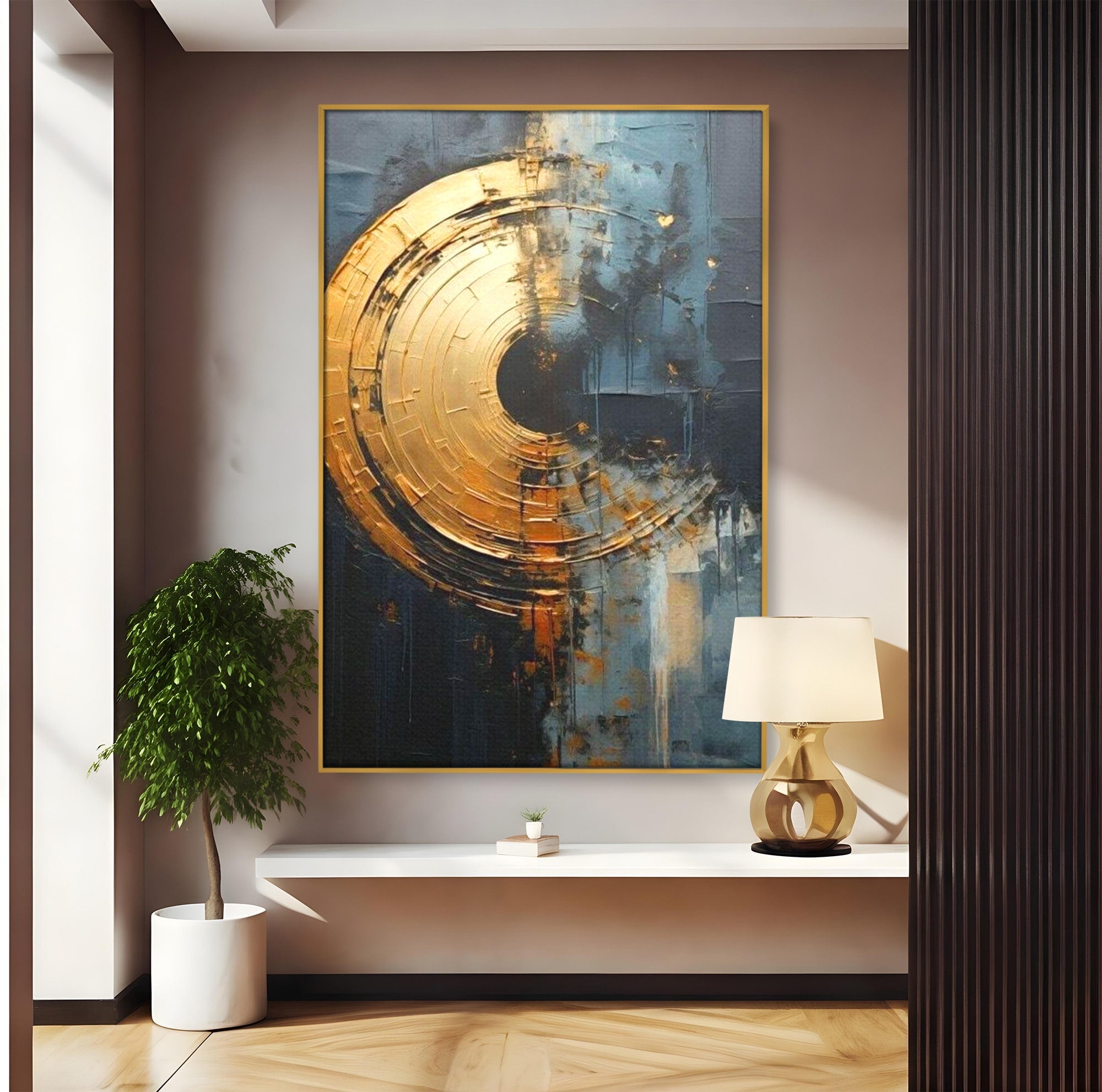 Tablou Canvas Premium LuxCanva® PI1176, Orbita de Aur, Abstract, Cerc, Abis, Modern, Living, Birou, Culori Vibrante