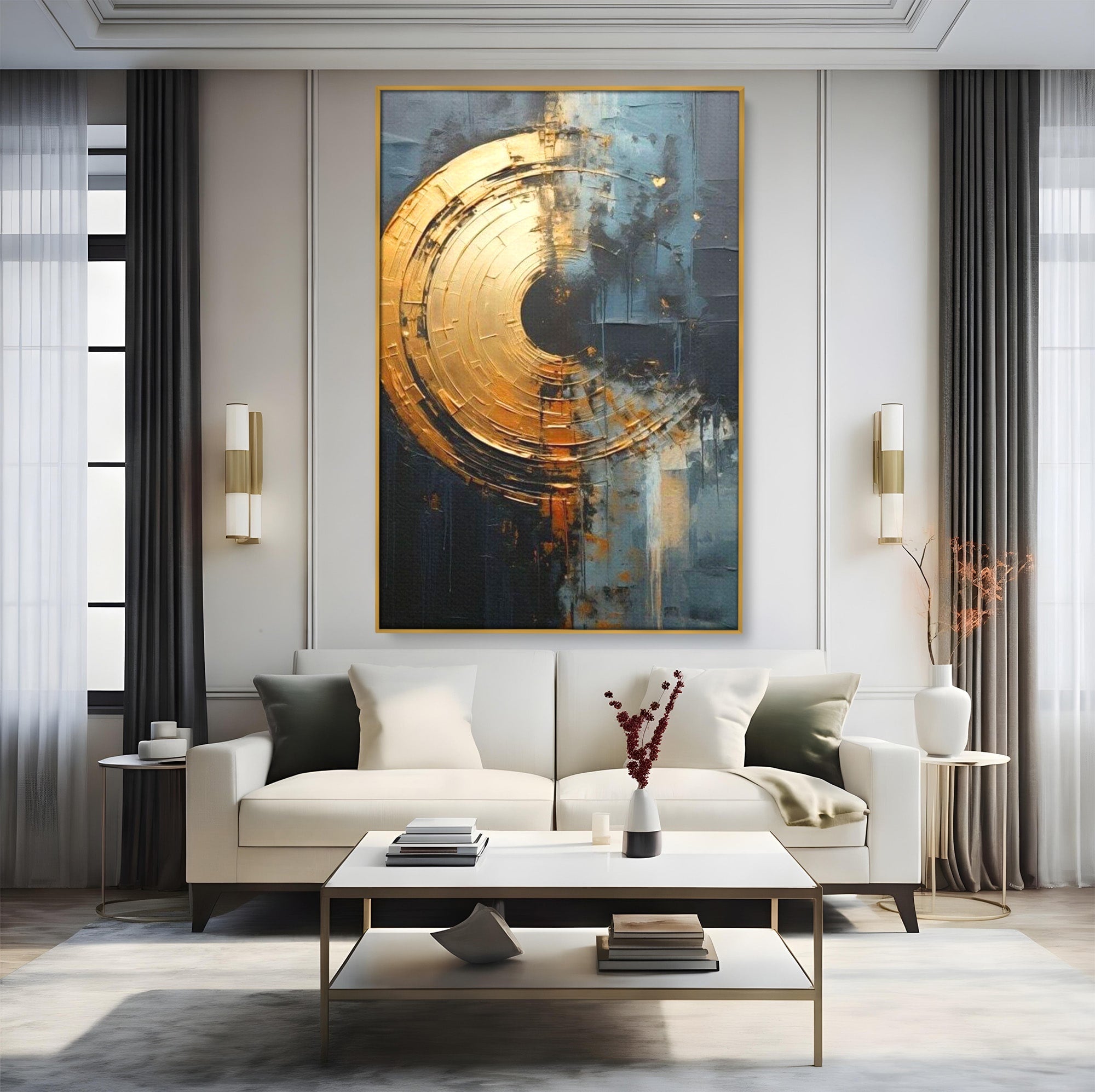 Tablou Canvas Premium LuxCanva® PI1176, Orbita de Aur, Abstract, Cerc, Abis, Modern, Living, Birou, Culori Vibrante
