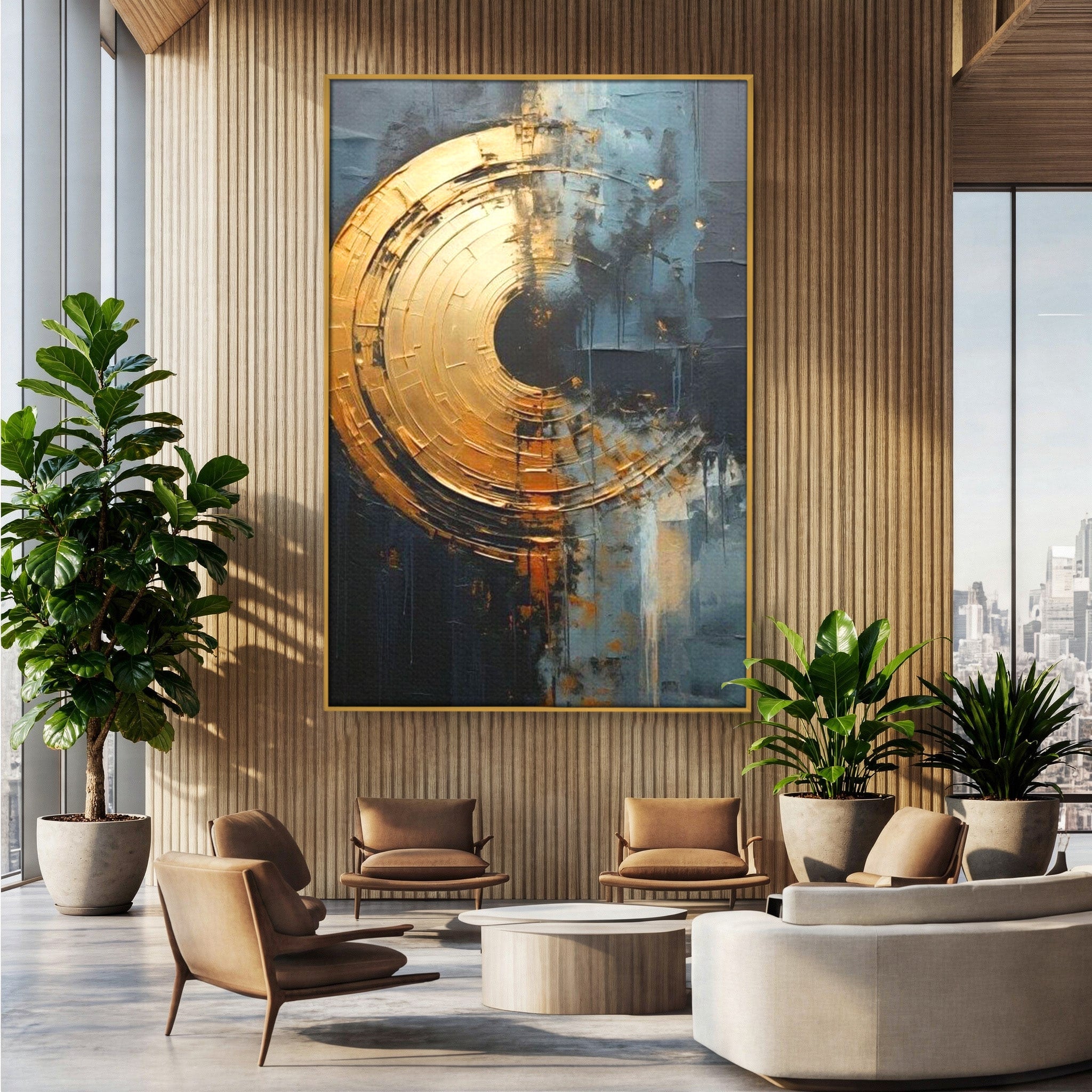 Tablou Canvas Premium LuxCanva® PI1176, Orbita de Aur, Abstract, Cerc, Abis, Modern, Living, Birou, Culori Vibrante