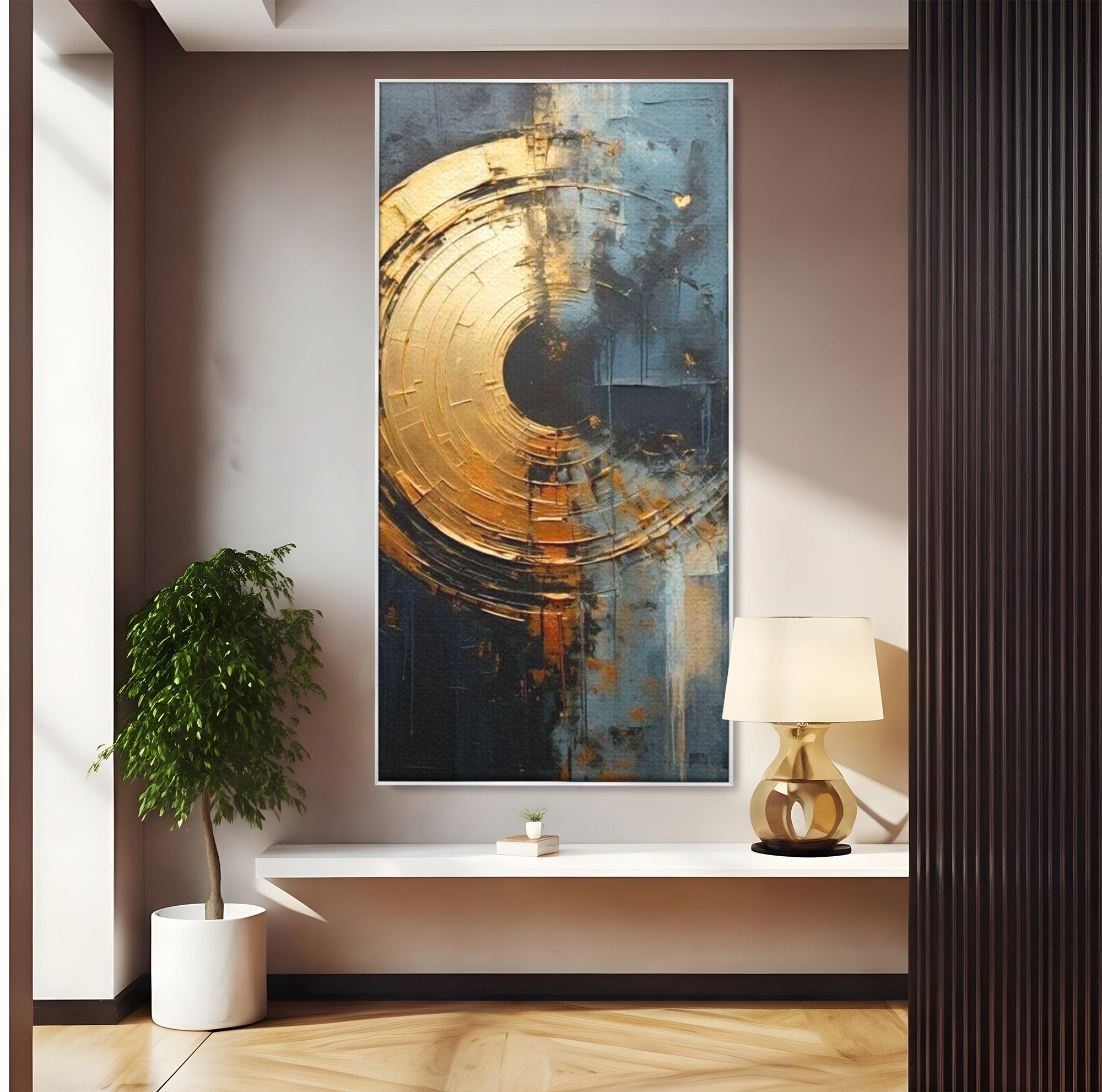Tablou Canvas Premium LuxCanva® PI1176, Orbita de Aur, Abstract, Cerc, Abis, Modern, Living, Birou, Culori Vibrante