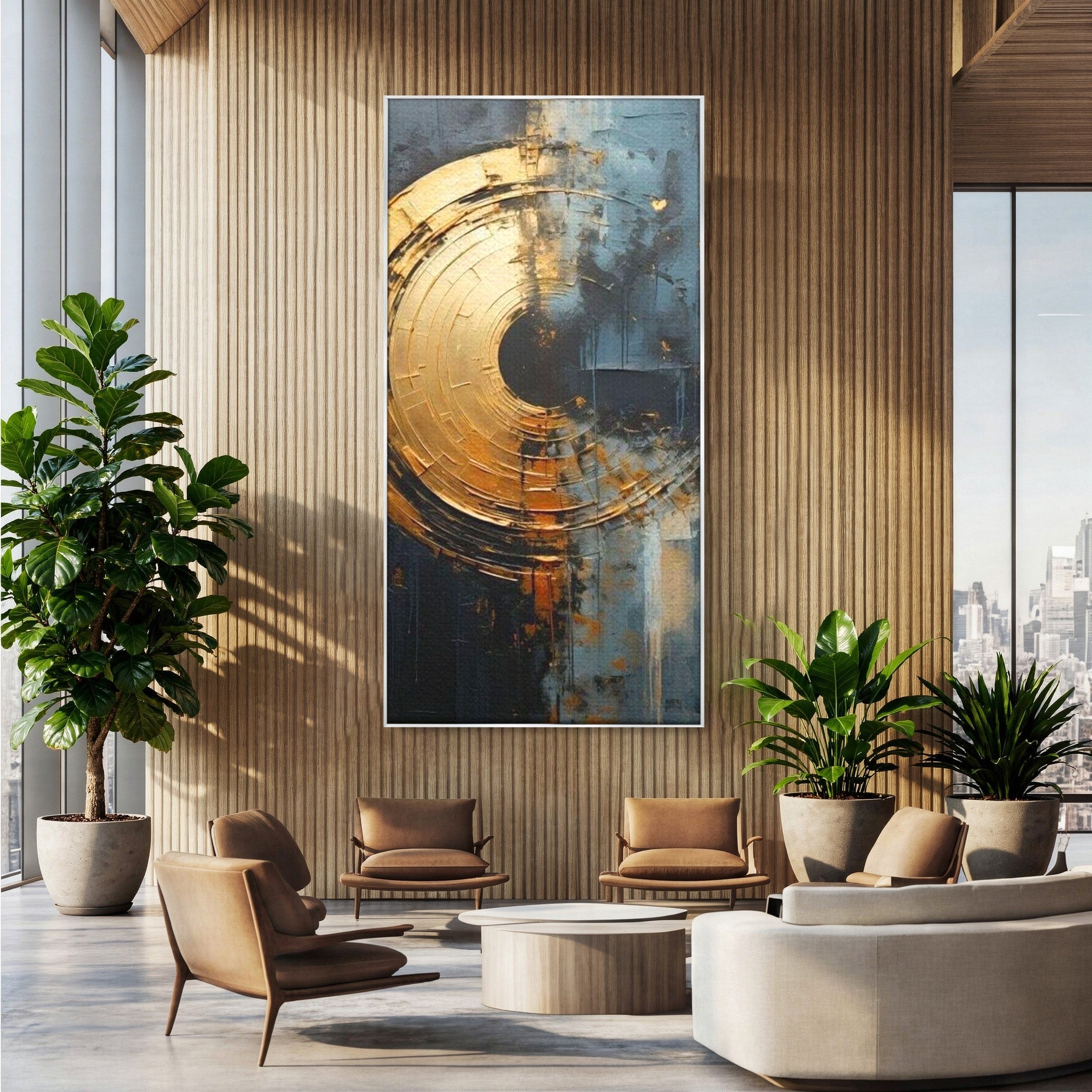 Tablou Canvas Premium LuxCanva® PI1176, Orbita de Aur, Abstract, Cerc, Abis, Modern, Living, Birou, Culori Vibrante
