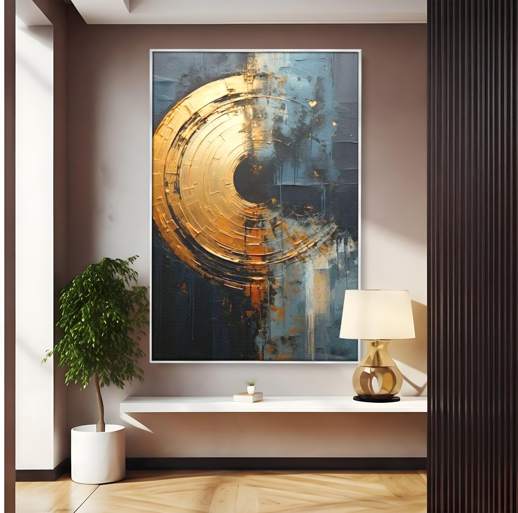 Tablou Canvas Premium LuxCanva® PI1176, Orbita de Aur, Abstract, Cerc, Abis, Modern, Living, Birou, Culori Vibrante