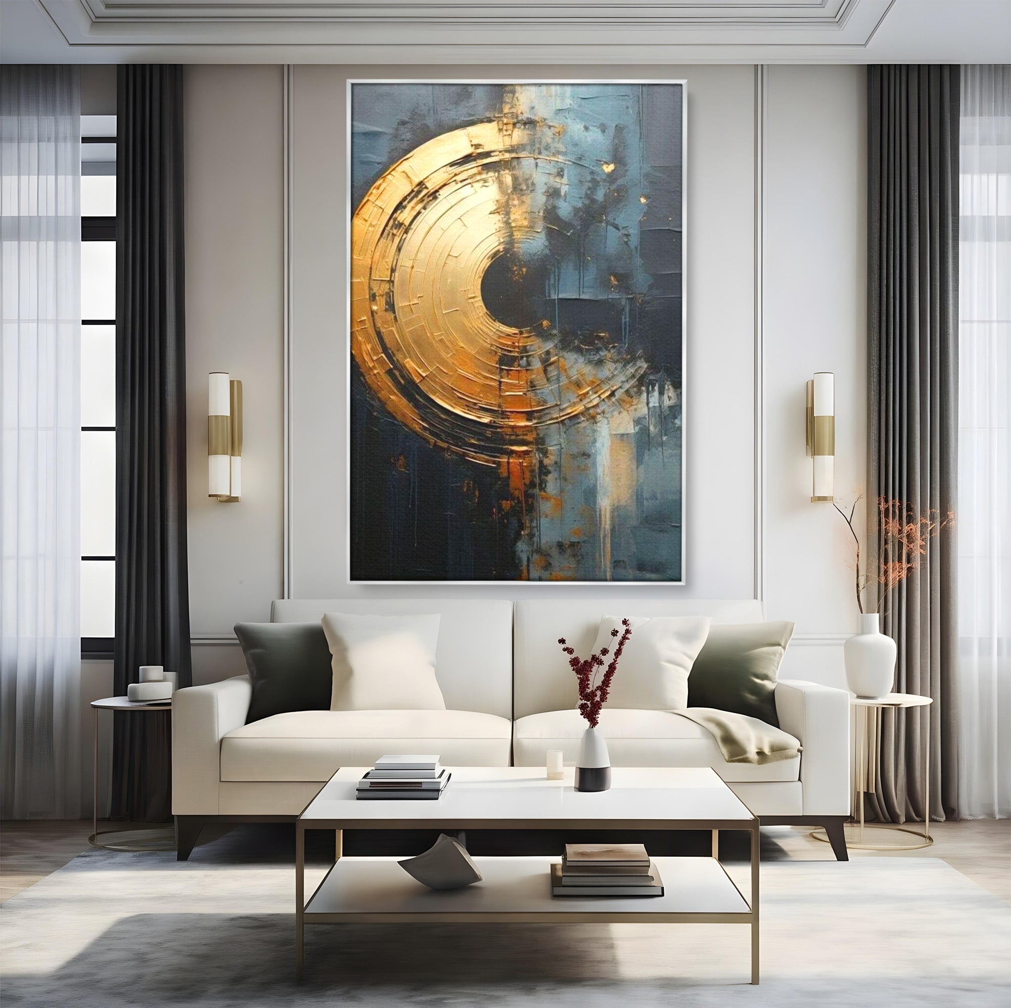 Tablou Canvas Premium LuxCanva® PI1176, Orbita de Aur, Abstract, Cerc, Abis, Modern, Living, Birou, Culori Vibrante