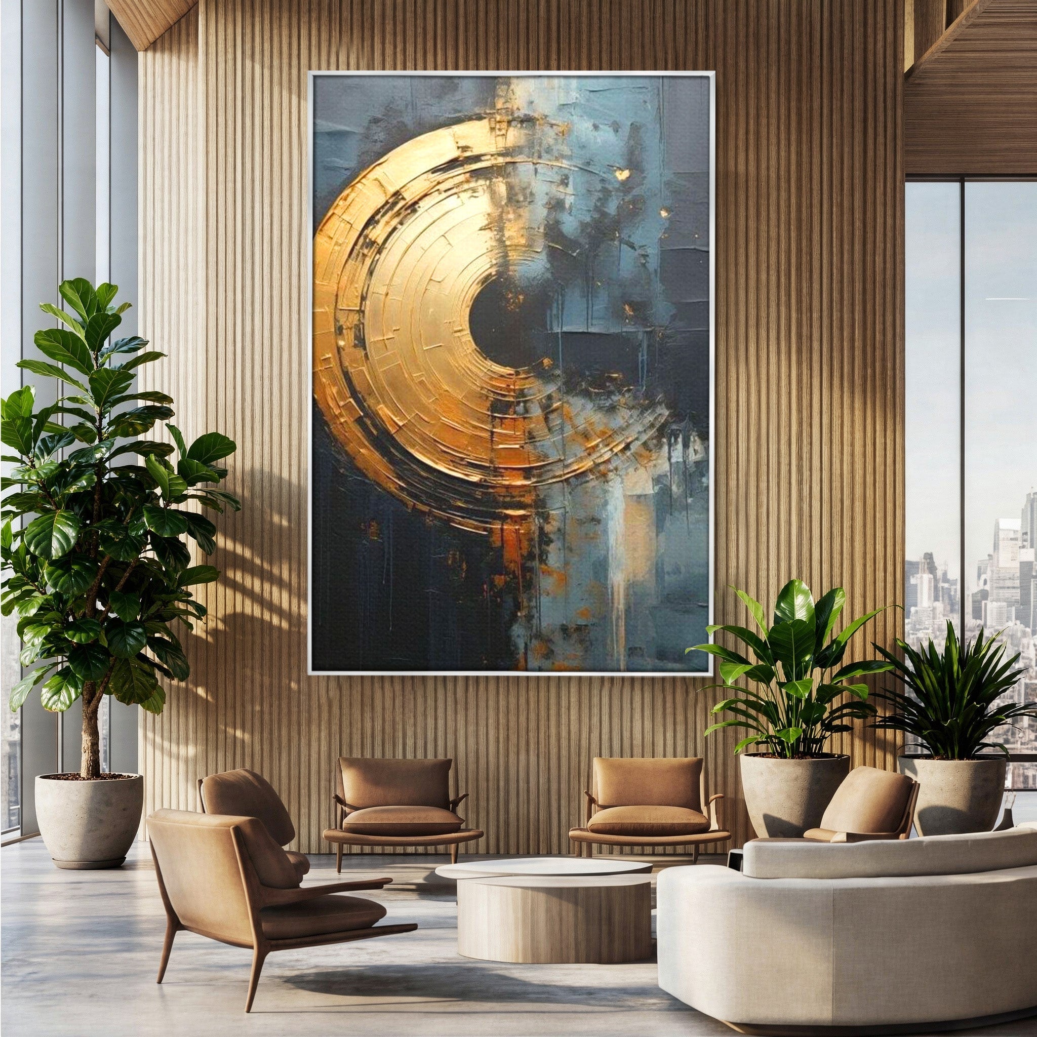 Tablou Canvas Premium LuxCanva® PI1176, Orbita de Aur, Abstract, Cerc, Abis, Modern, Living, Birou, Culori Vibrante