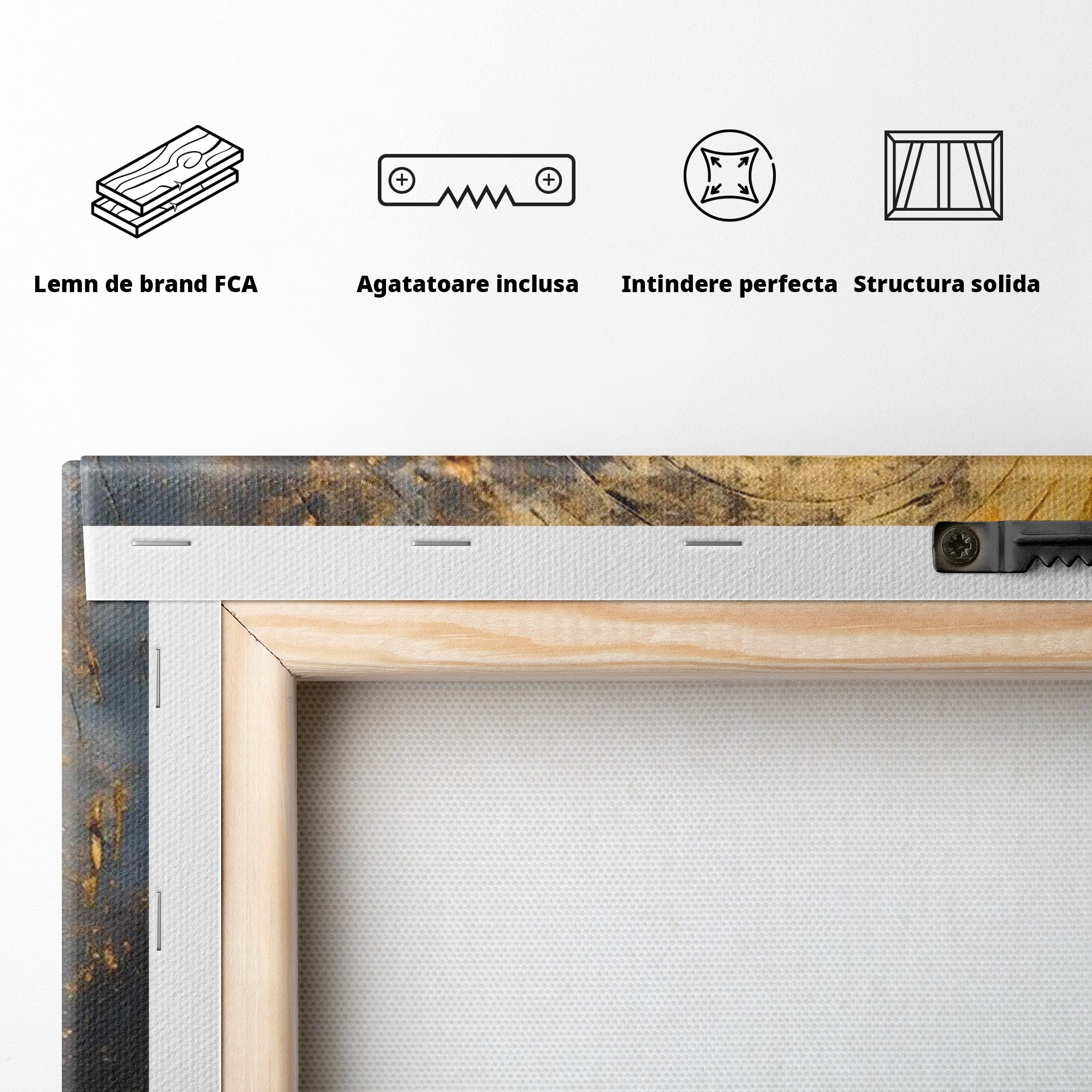Tablou Canvas Premium LuxCanva® PI1177, Vortexul Auriu, Abstract, Spirala, Eclipsa, Negru, Living, Culori Vibrante