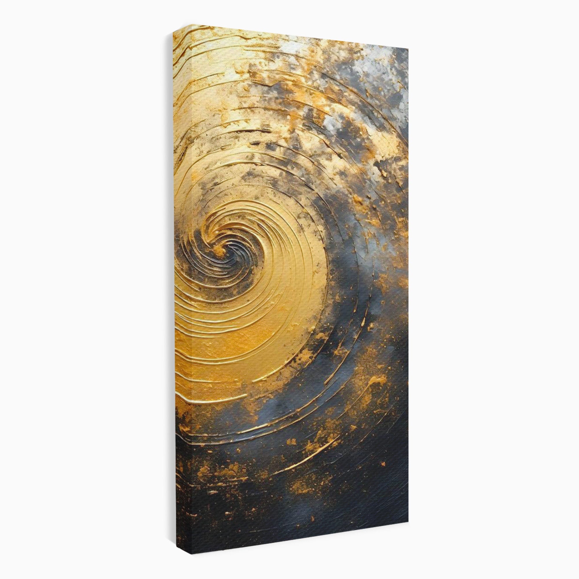 Tablou Canvas Premium LuxCanva® PI1177, Vortexul Auriu, Abstract, Spirala, Eclipsa, Negru, Living, Culori Vibrante