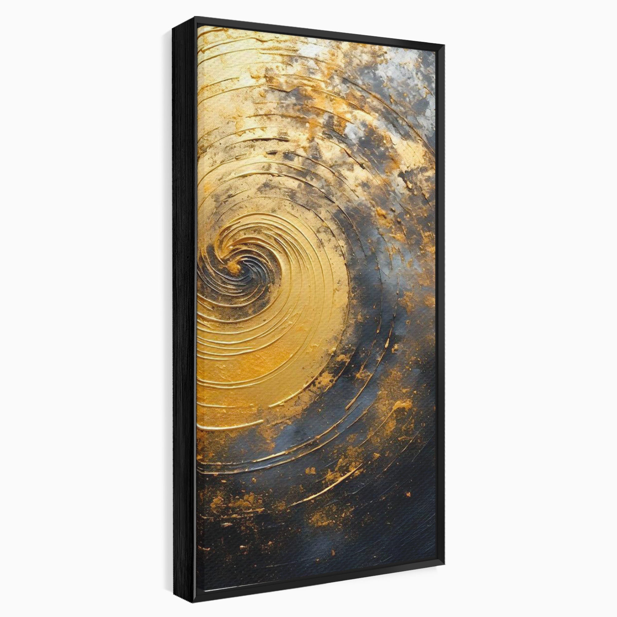 Tablou Canvas Premium LuxCanva® PI1177, Vortexul Auriu, Abstract, Spirala, Eclipsa, Negru, Living, Culori Vibrante