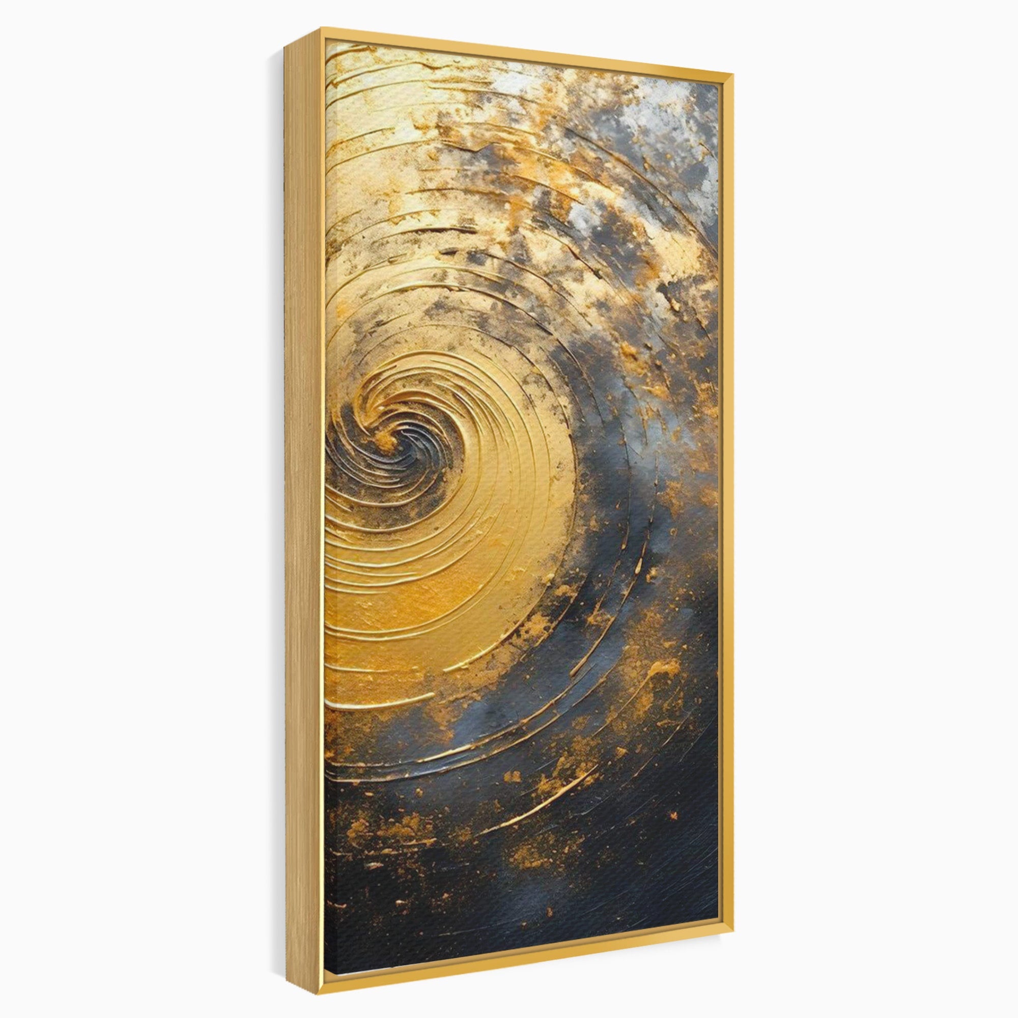 Tablou Canvas Premium LuxCanva® PI1177, Vortexul Auriu, Abstract, Spirala, Eclipsa, Negru, Living, Culori Vibrante