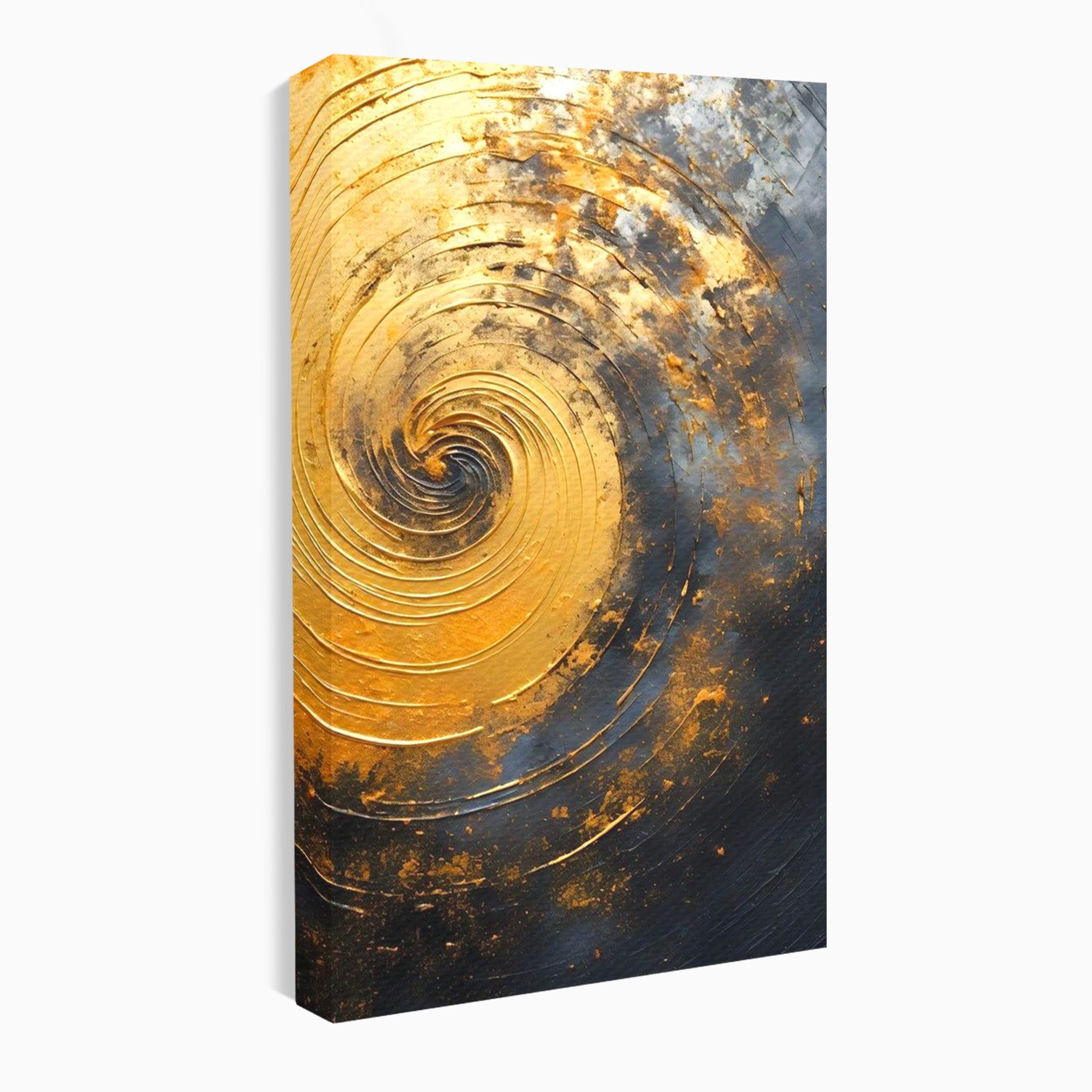Tablou Canvas Premium LuxCanva® PI1177, Vortexul Auriu, Abstract, Spirala, Eclipsa, Negru, Living, Culori Vibrante