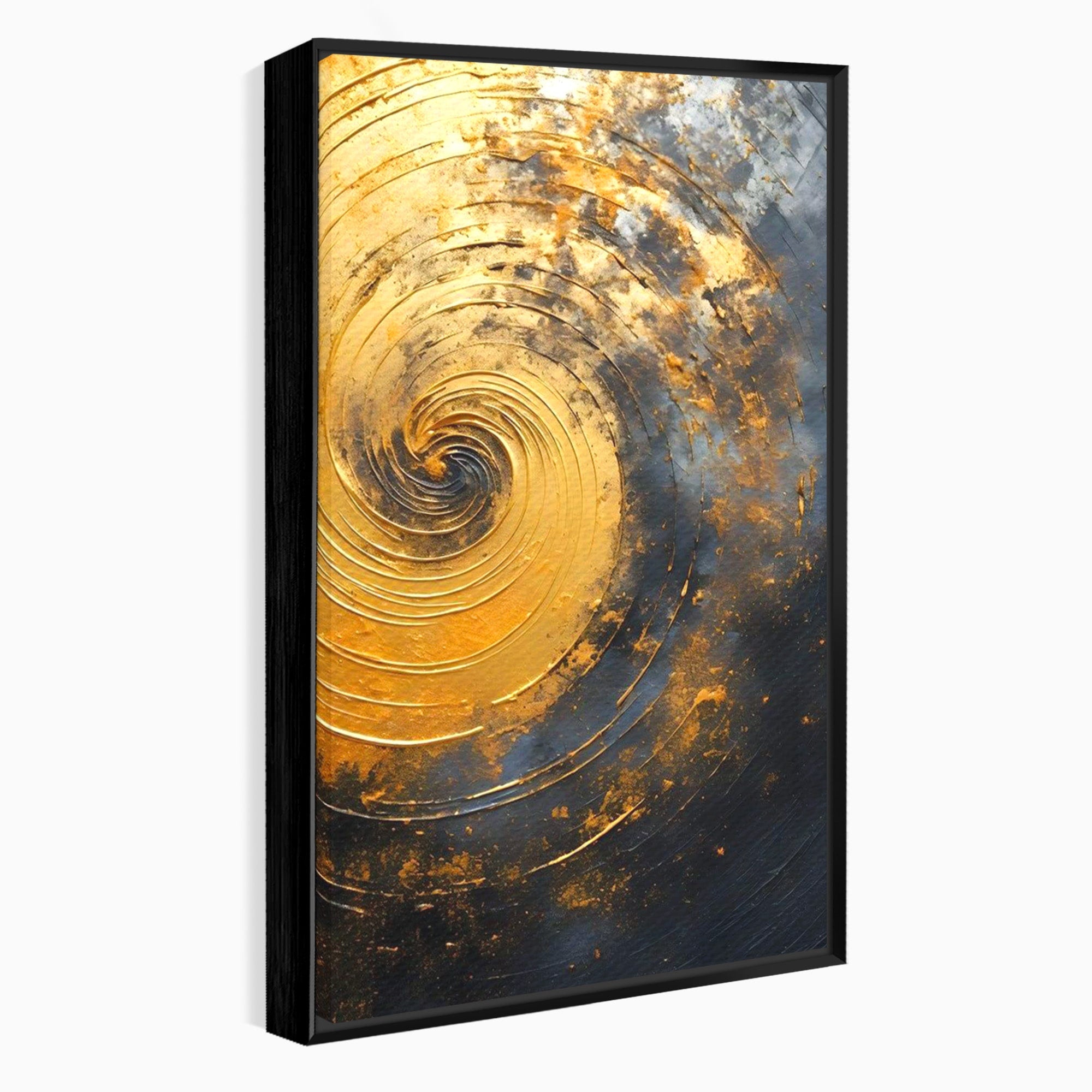 Tablou Canvas Premium LuxCanva® PI1177, Vortexul Auriu, Abstract, Spirala, Eclipsa, Negru, Living, Culori Vibrante