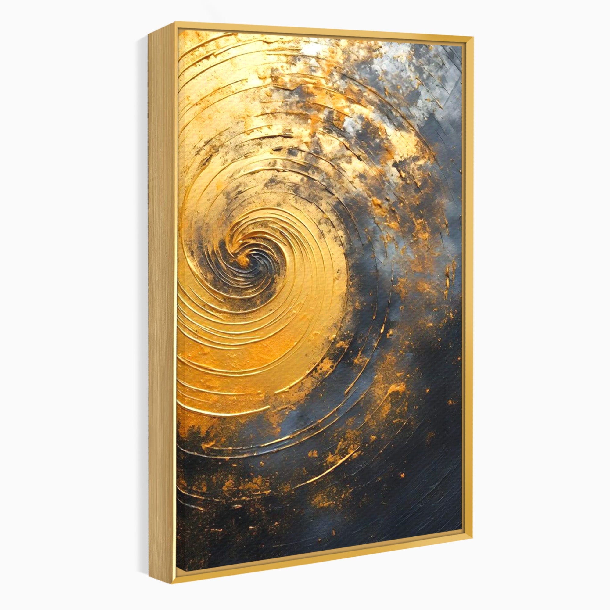Tablou Canvas Premium LuxCanva® PI1177, Vortexul Auriu, Abstract, Spirala, Eclipsa, Negru, Living, Culori Vibrante