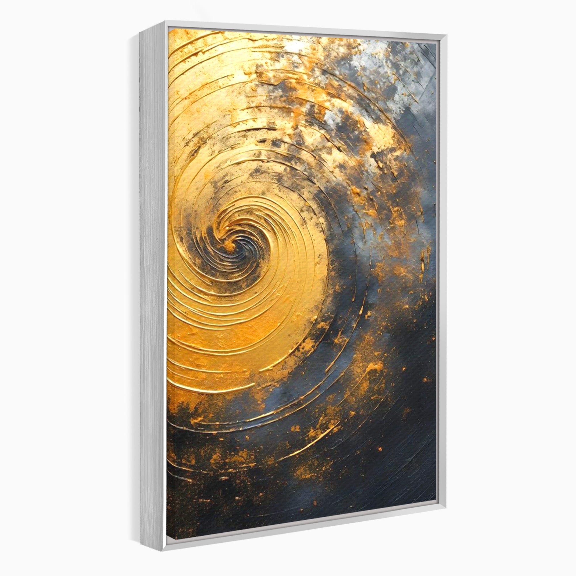 Tablou Canvas Premium LuxCanva® PI1177, Vortexul Auriu, Abstract, Spirala, Eclipsa, Negru, Living, Culori Vibrante